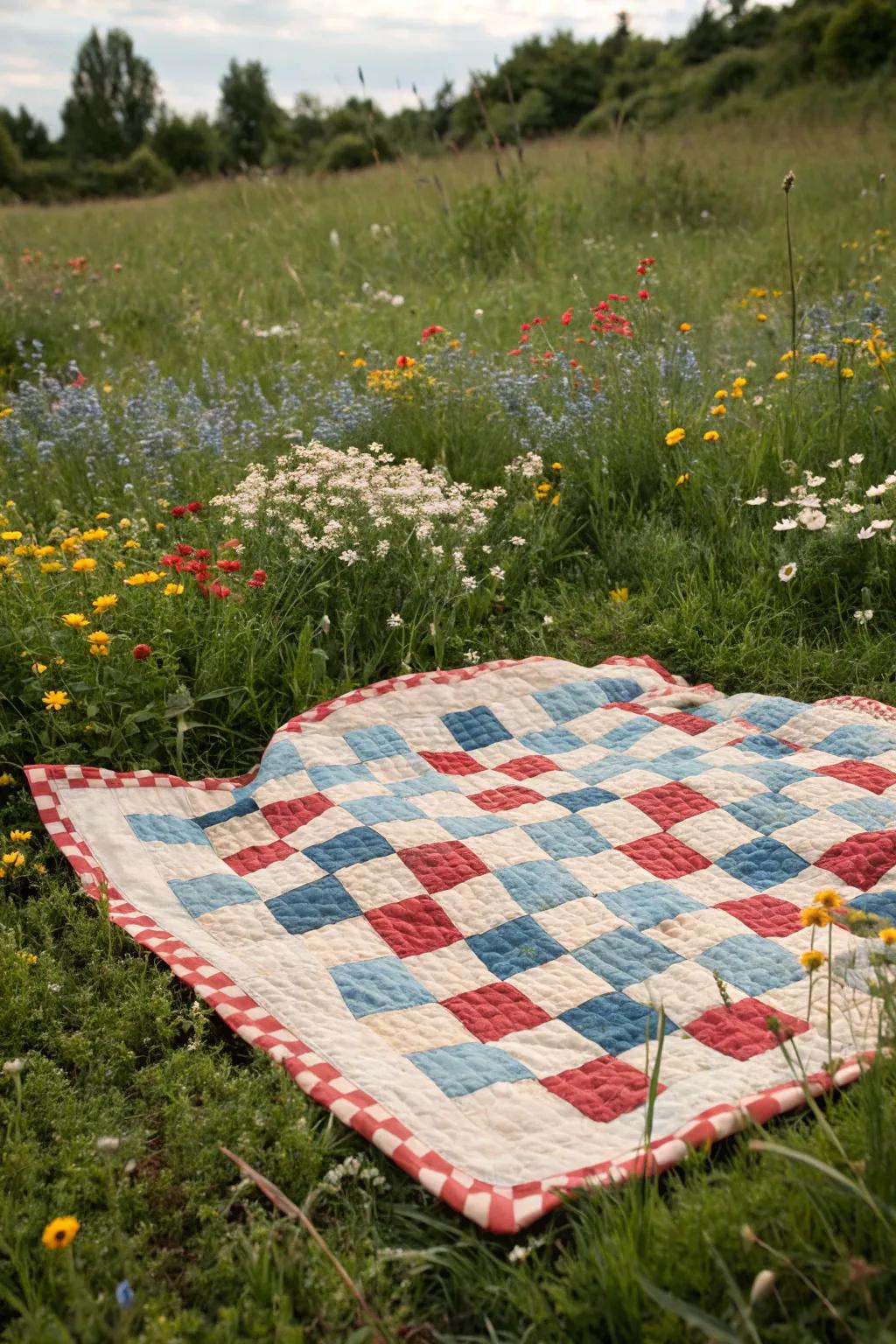 A checkered blanket provides the perfect vintage picnic foundation.