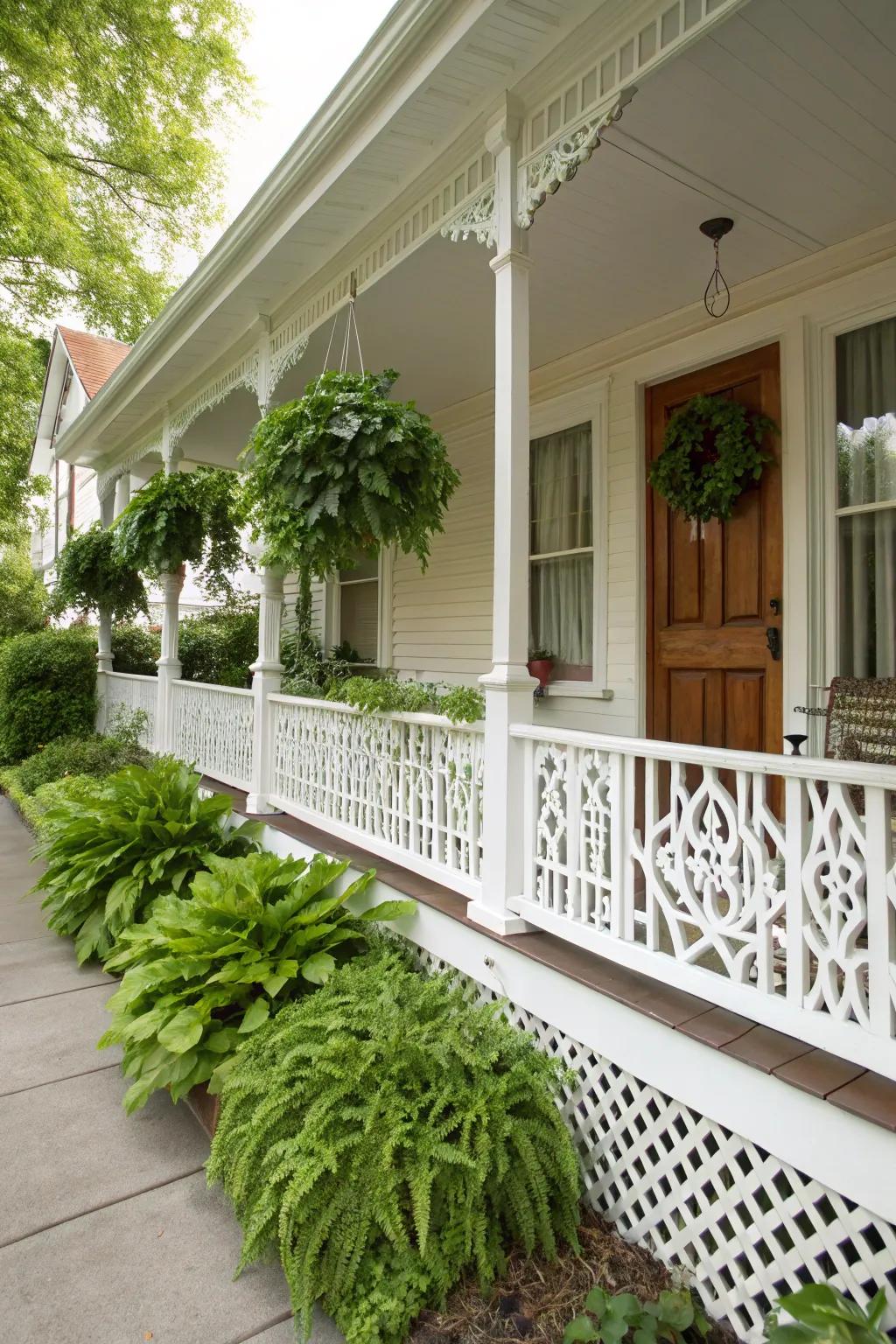 Classic white vinyl lattice adds a touch of elegance to any porch.
