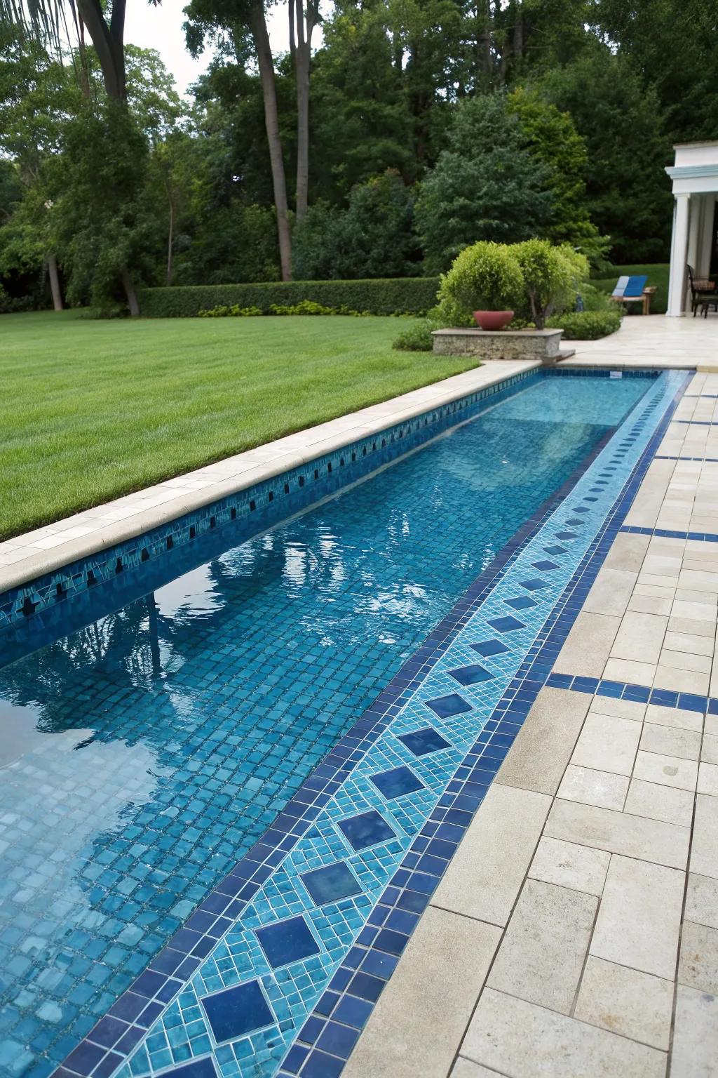 Classic blue mosaics add an elegant touch to any pool.