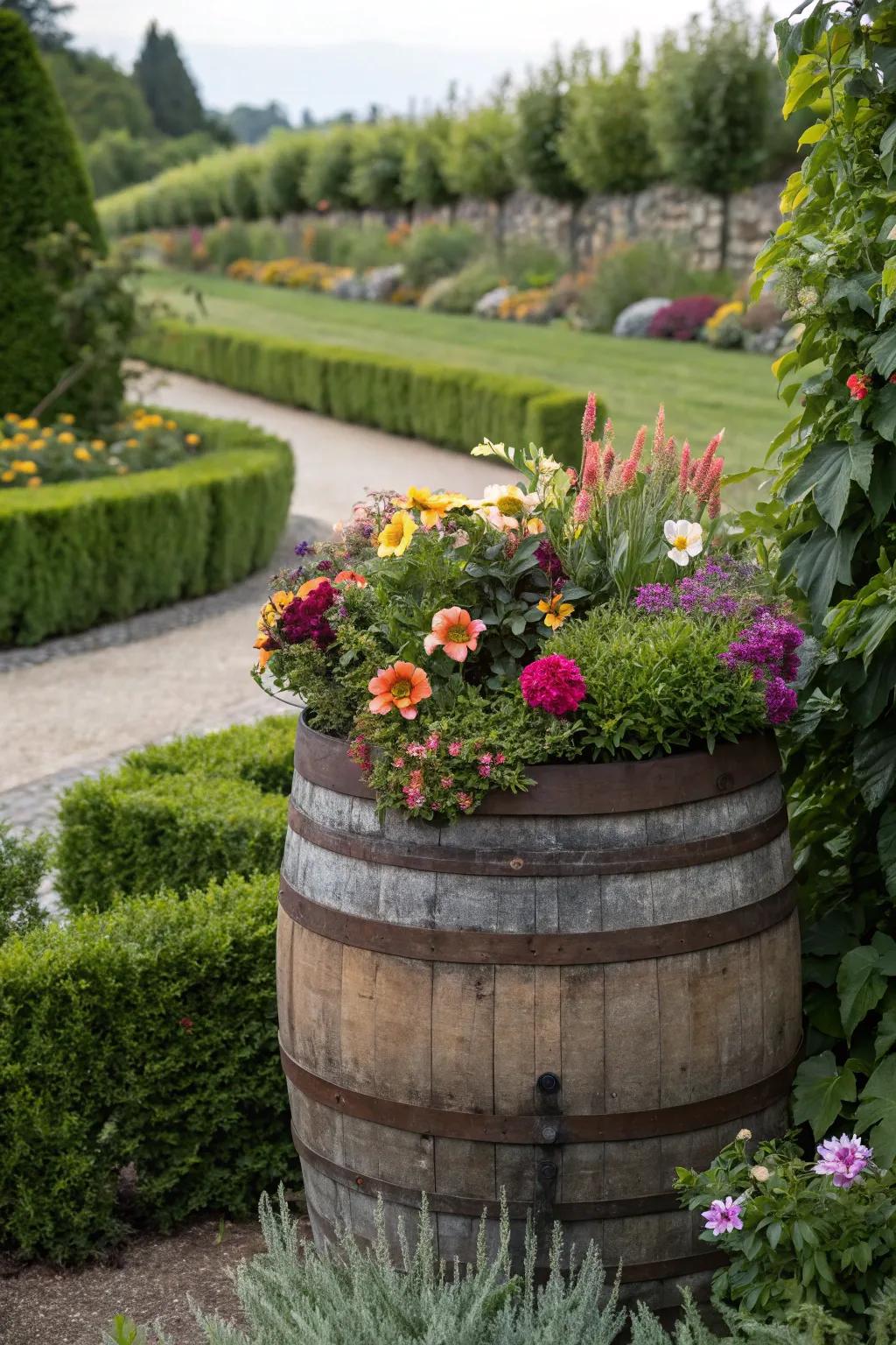A vibrant mix of flowers adds a pop of color to the garden.