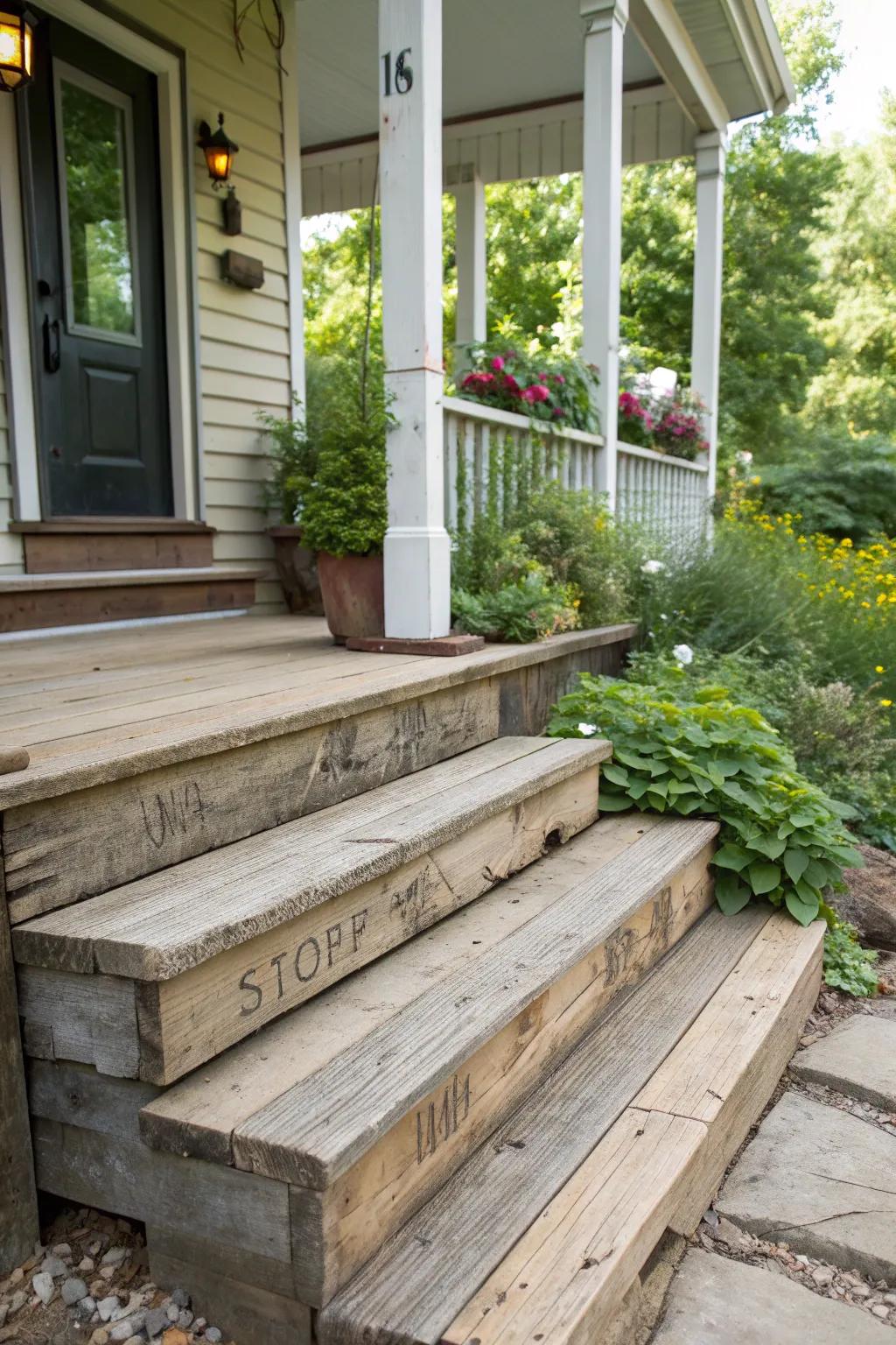 Reclaimed wood steps add timeless character to any home.