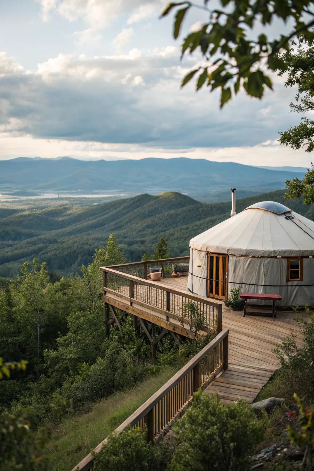 Experience the beauty of nature from an elevated yurt deck.