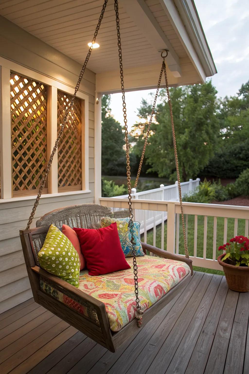 Add fun and relaxation with a hanging swing.