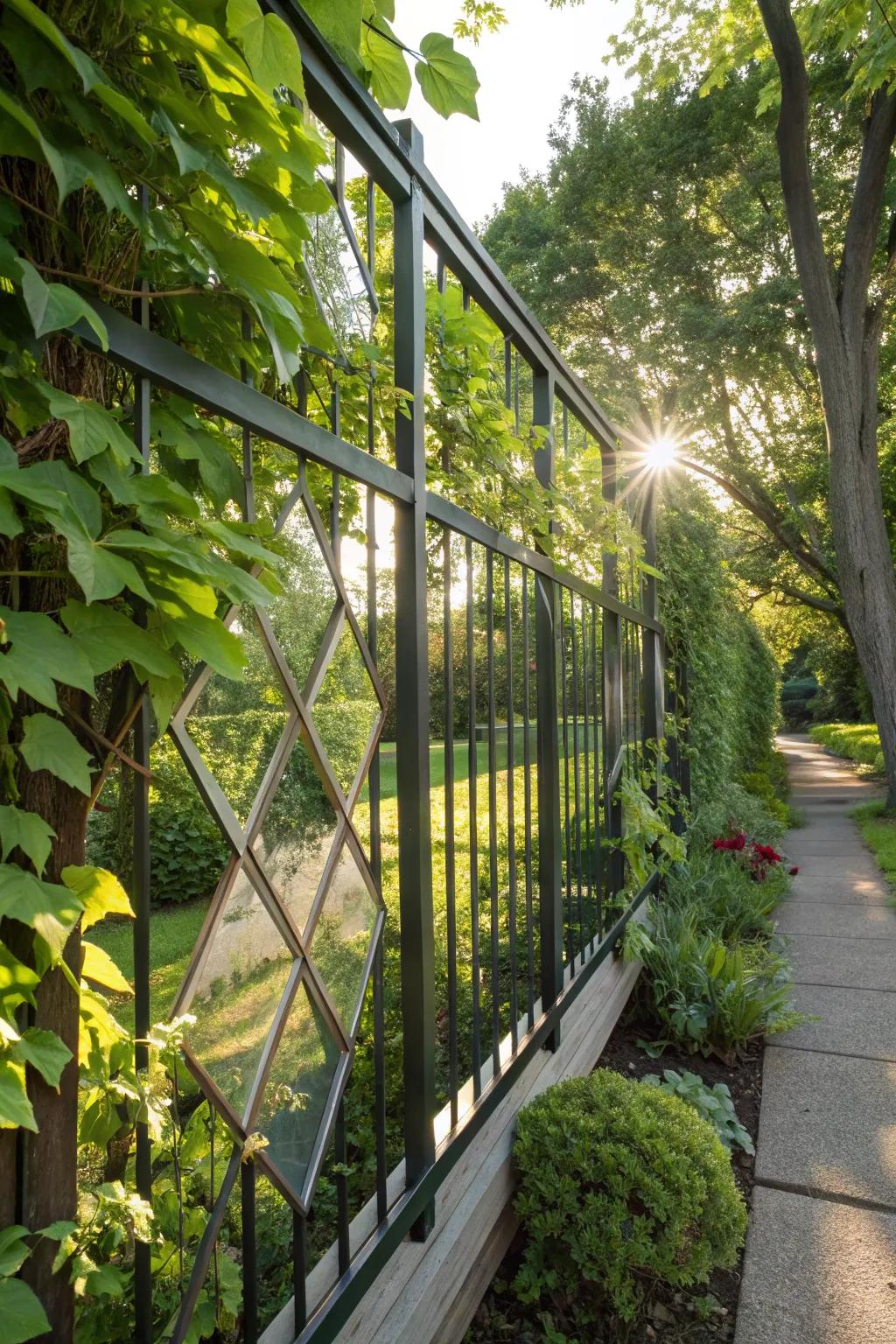 Expand your garden space with mirrored fence panels.