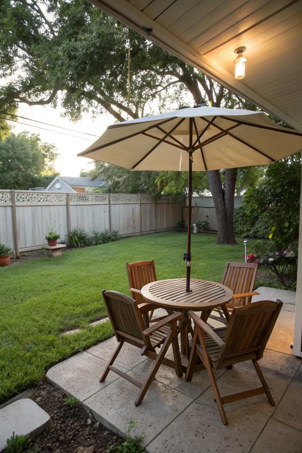 A shade umbrella offers sun relief and style.