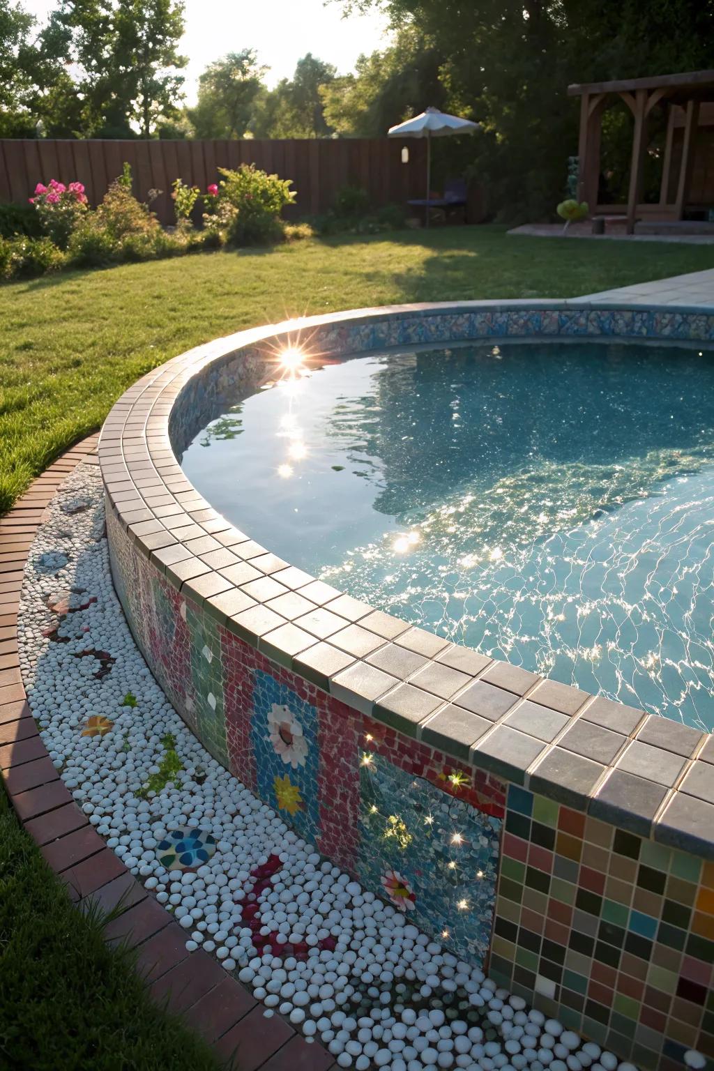 Mosaic tiles add a touch of elegance and sparkle to your pool.