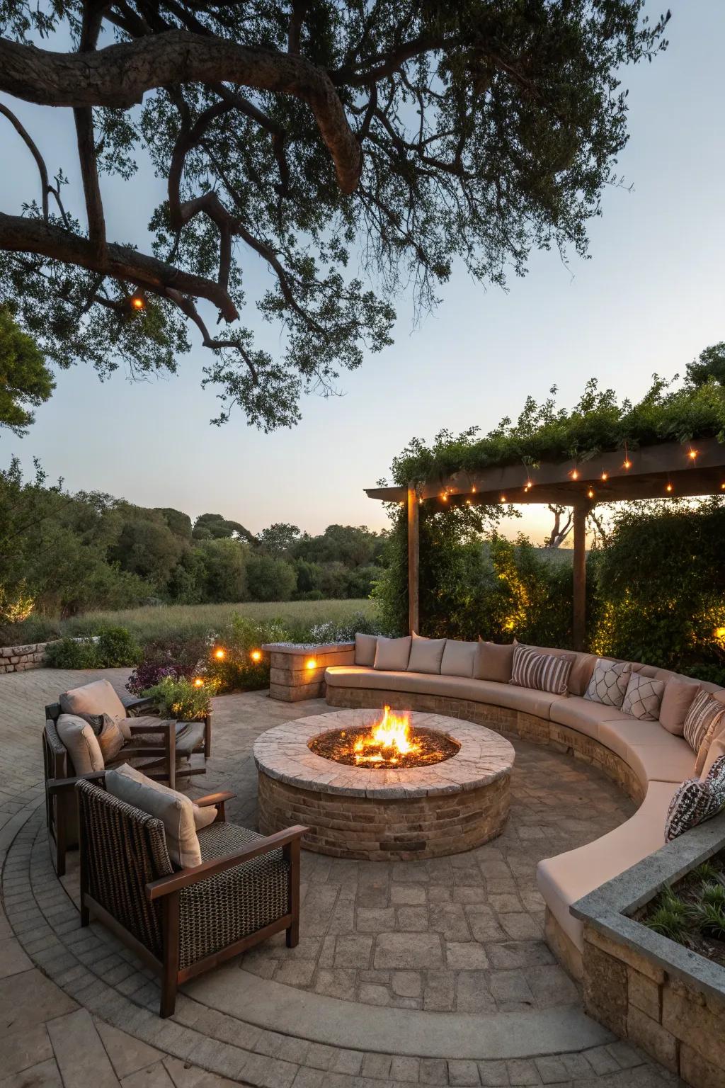 A cozy gathering spot with a fire pit.