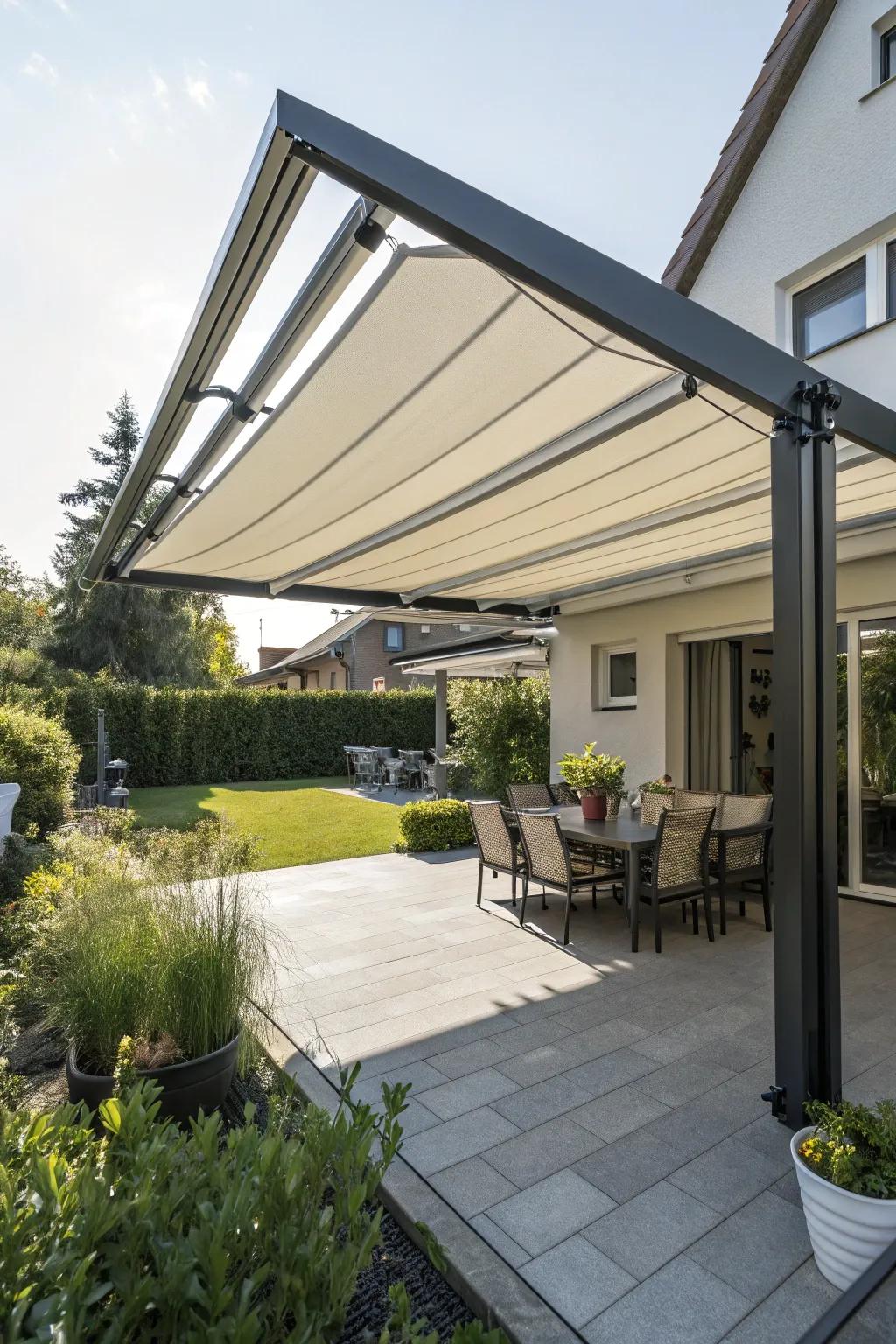 Enjoy flexibility with a retractable aluminum patio cover.