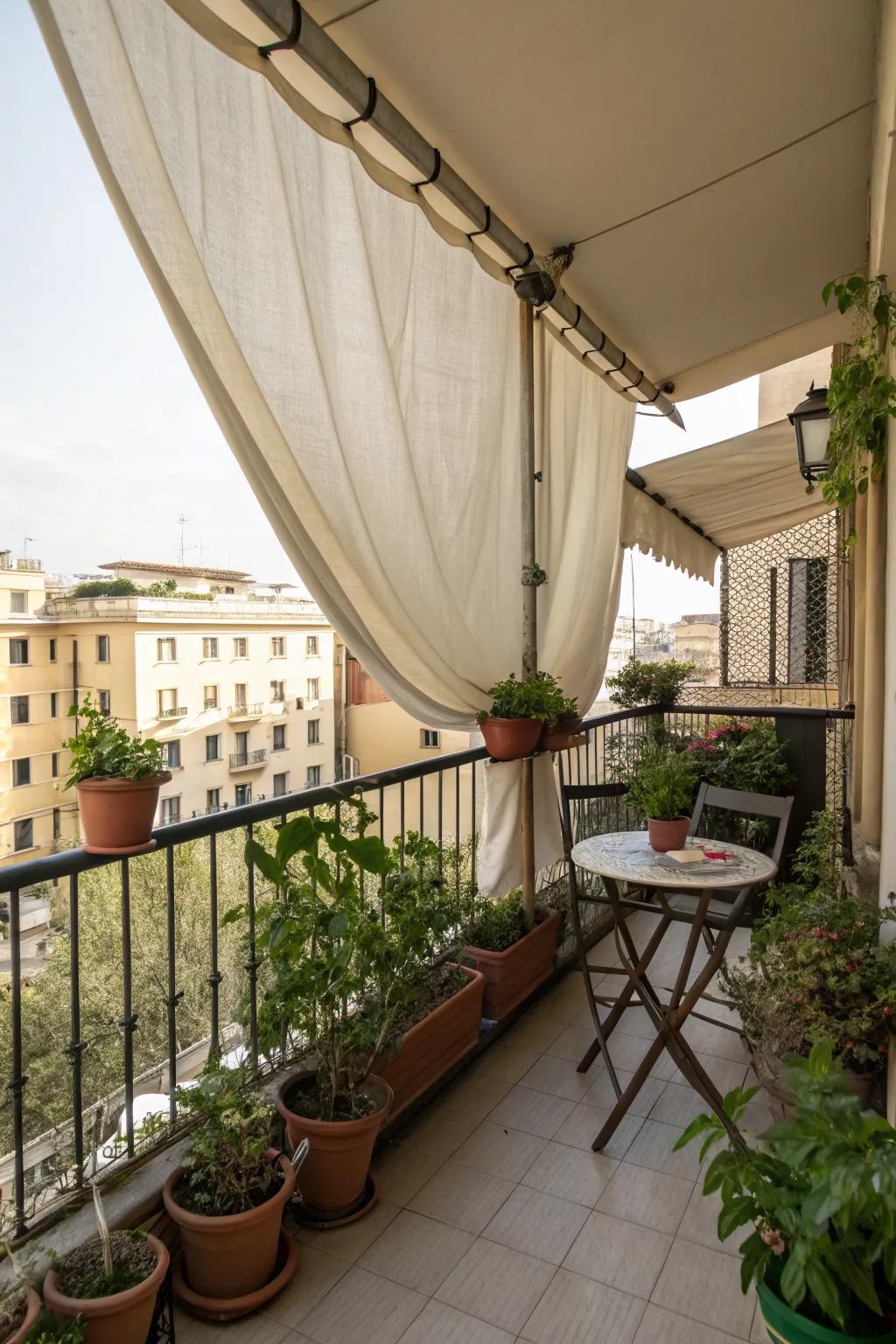 A fabric canopy adds shade and privacy from above.