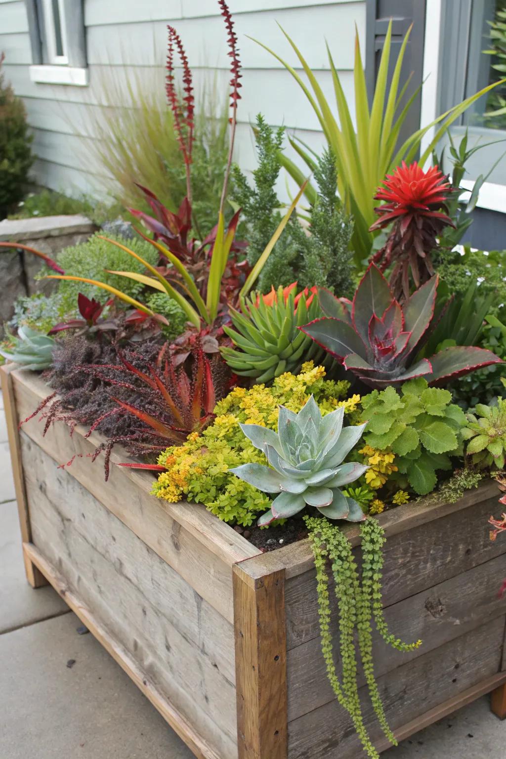 Achieve stunning variety with mixed-plant planter boxes.