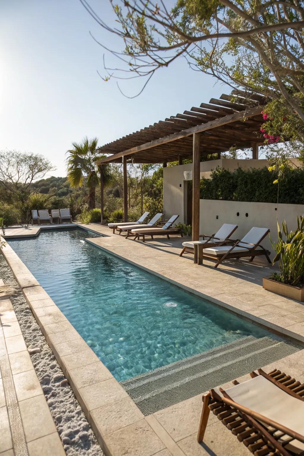 A Baja shelf provides a perfect spot for lounging and enjoying the sun.