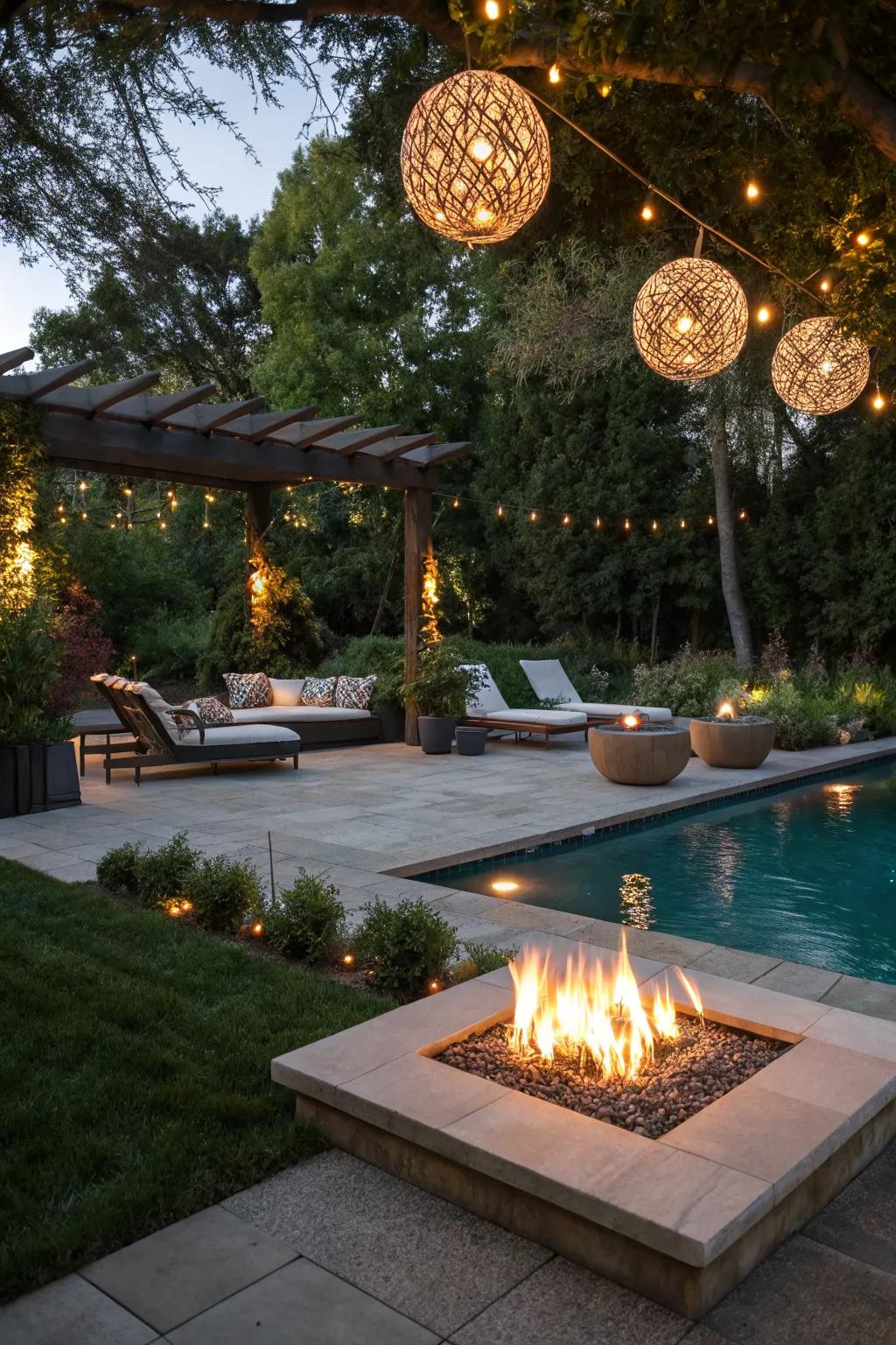 Fire and light combinations create an upscale, resort-like atmosphere.