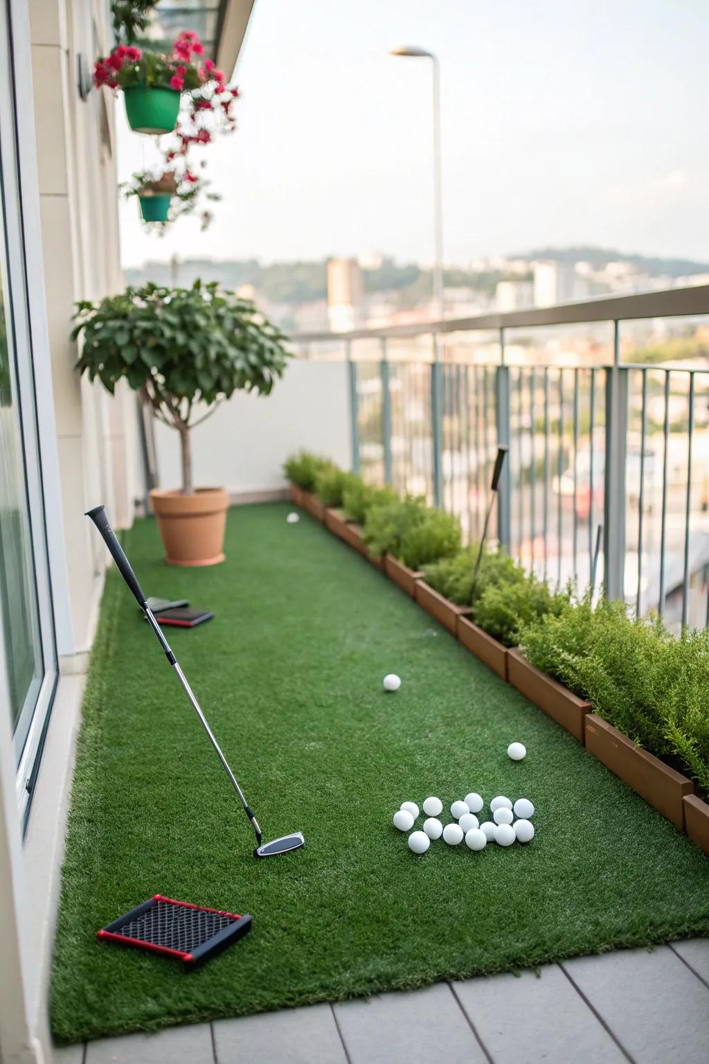 Enjoy a playful putting green on your balcony with artificial grass.