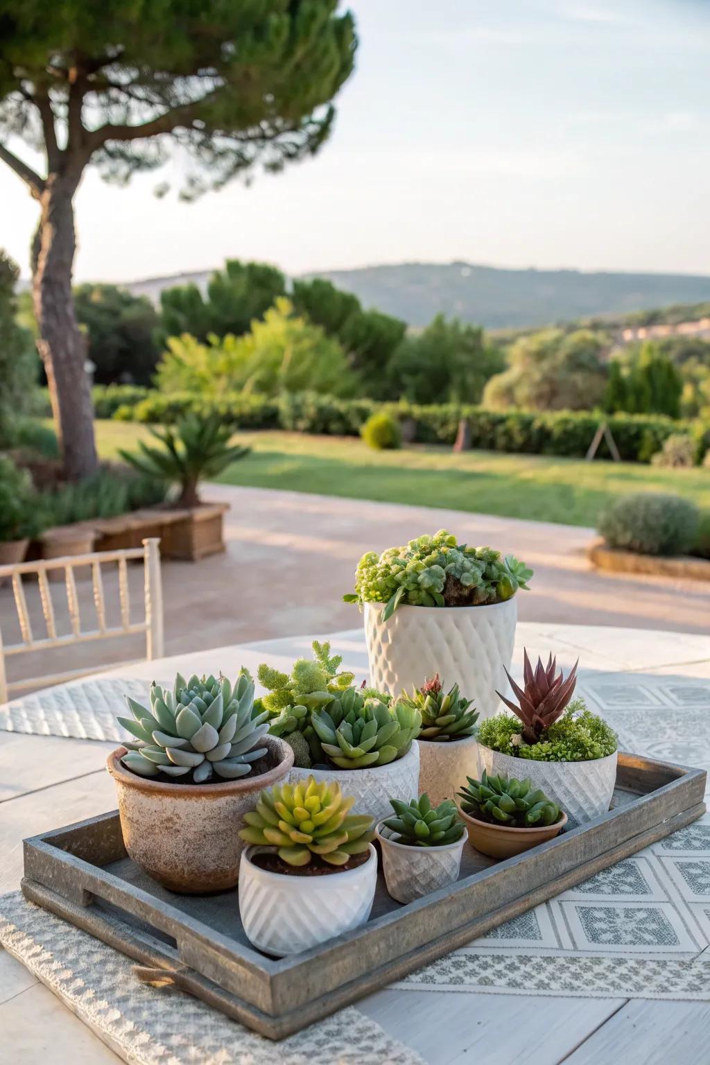 Faux succulent arrangements offer a trendy and care-free decor option for outdoor spaces.