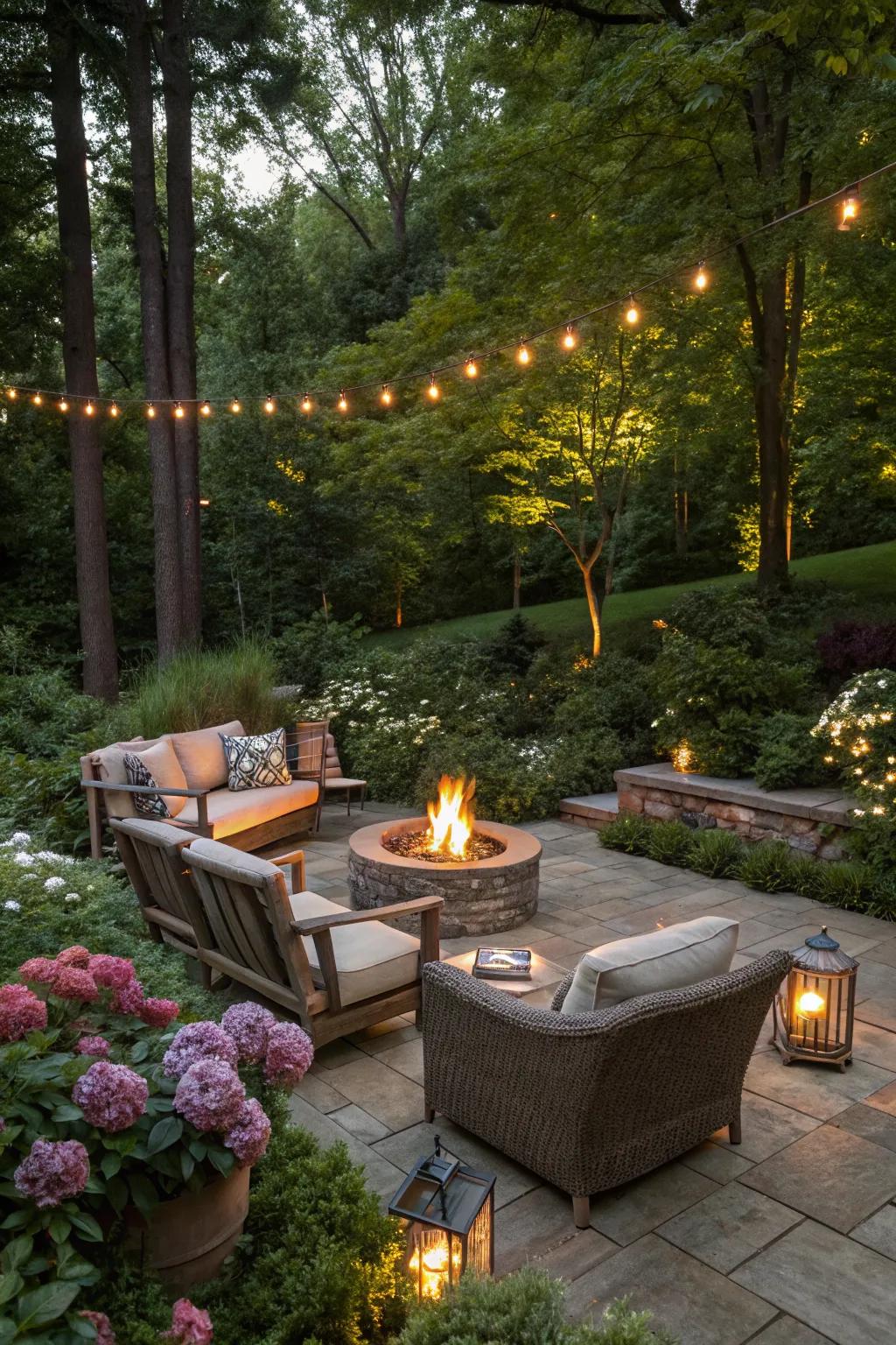 A fire pit area perfect for nighttime gatherings.