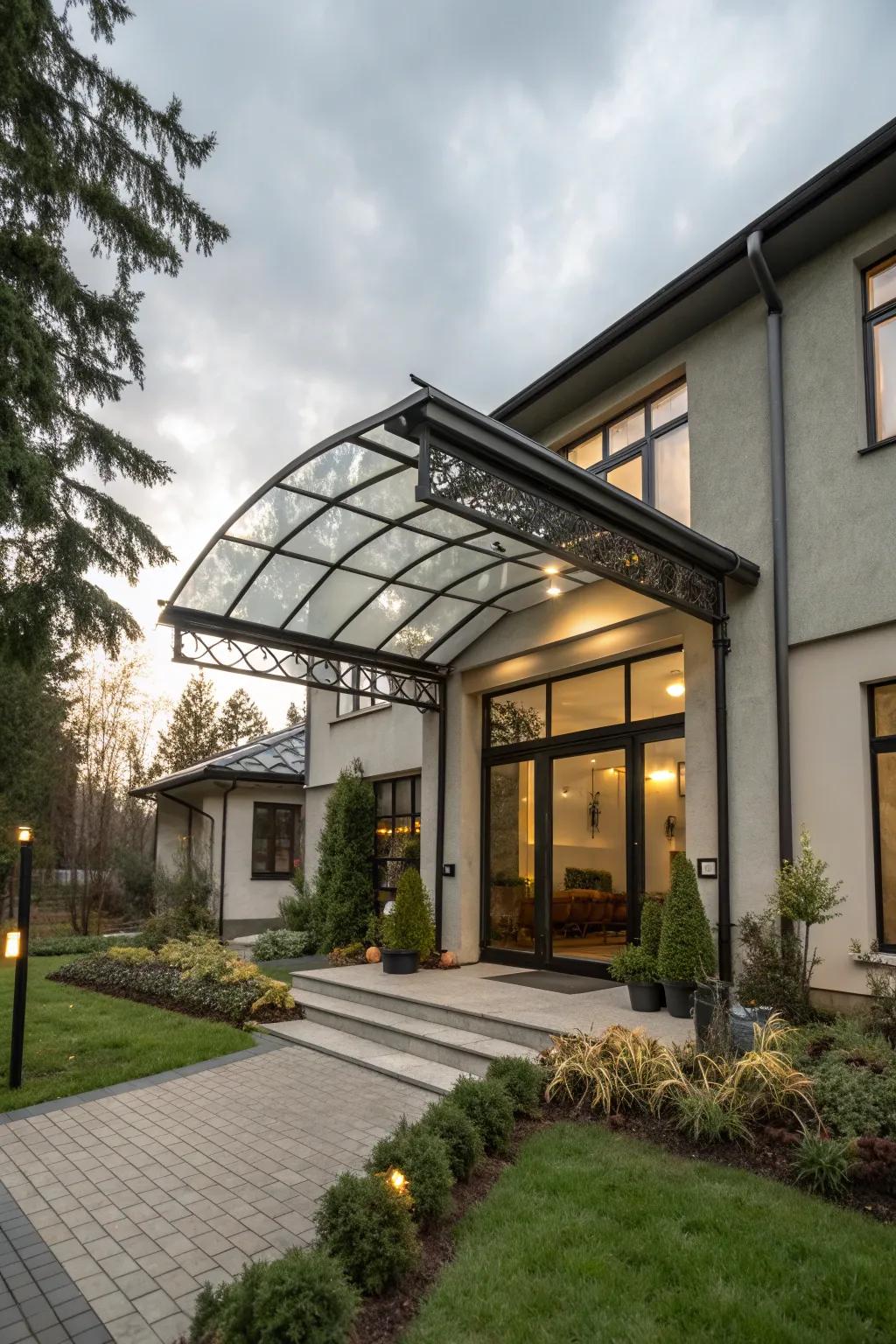 Industrial-style awnings offer a rugged urban appeal.