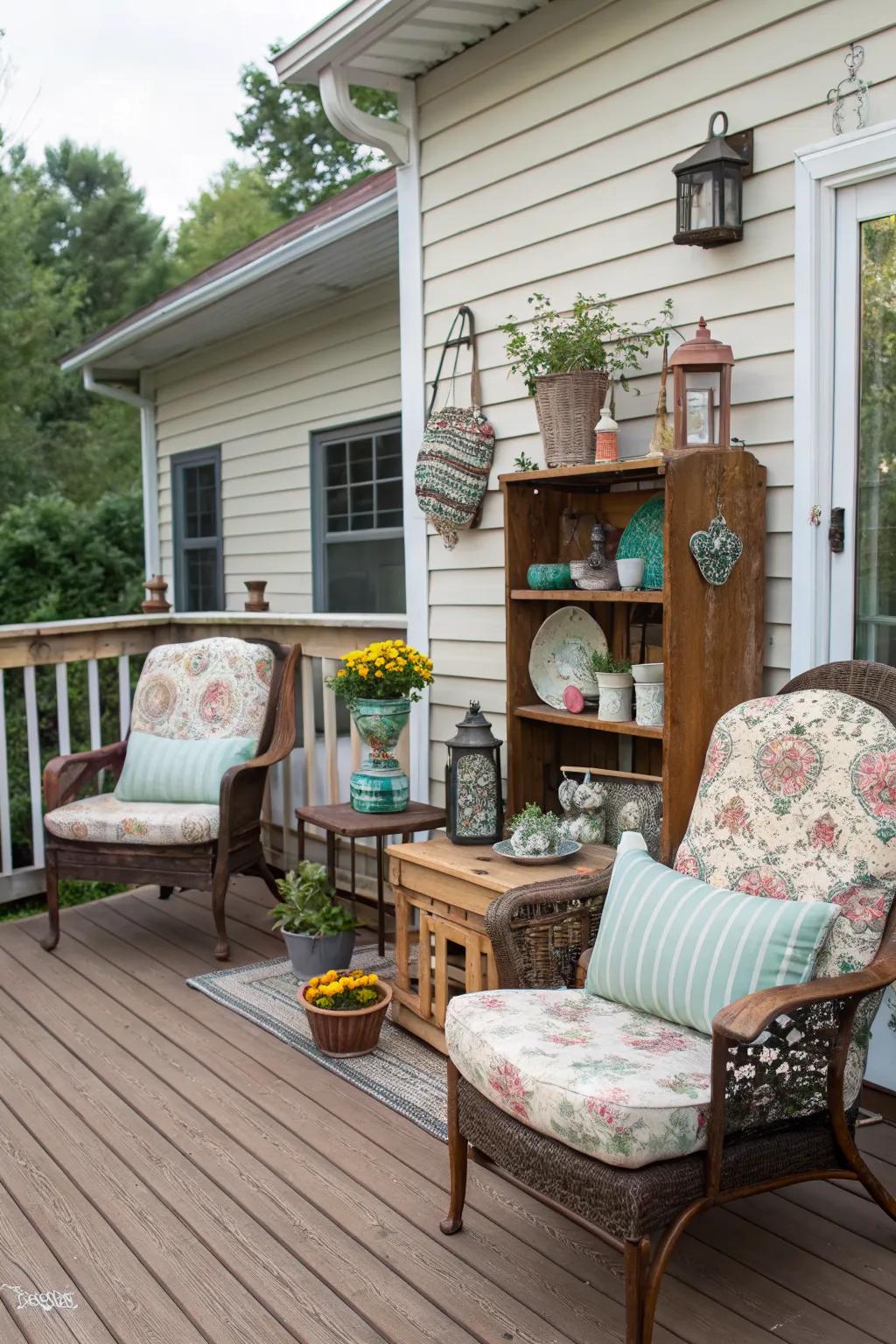 Thrifted items add unique character to your deck decor.