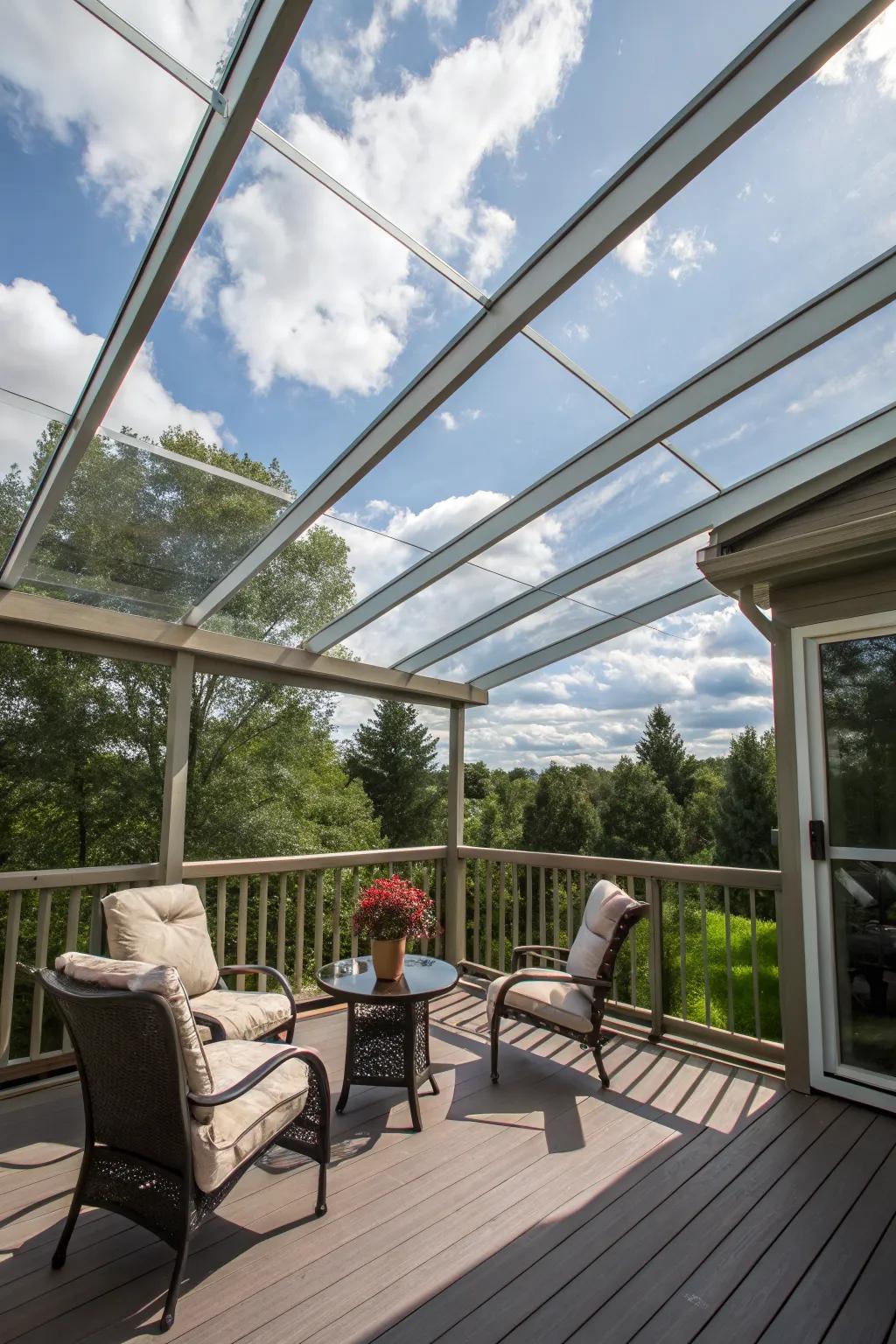 A glass roof provides clear views and a unique outdoor experience.