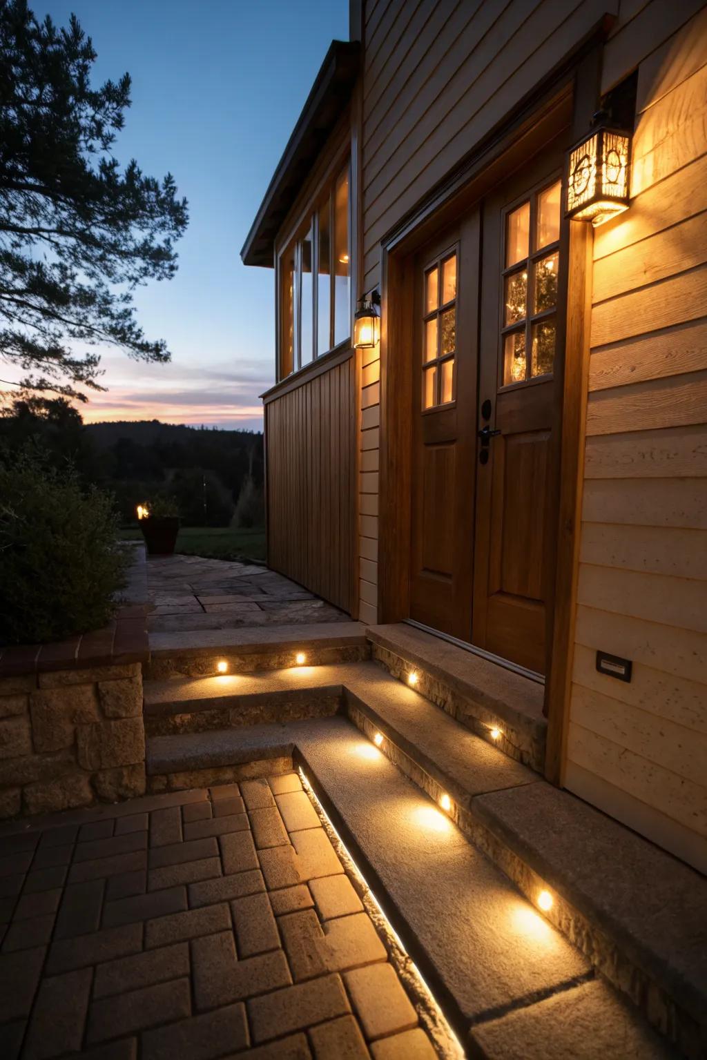 Step lighting adds safety and ambiance to your landing.