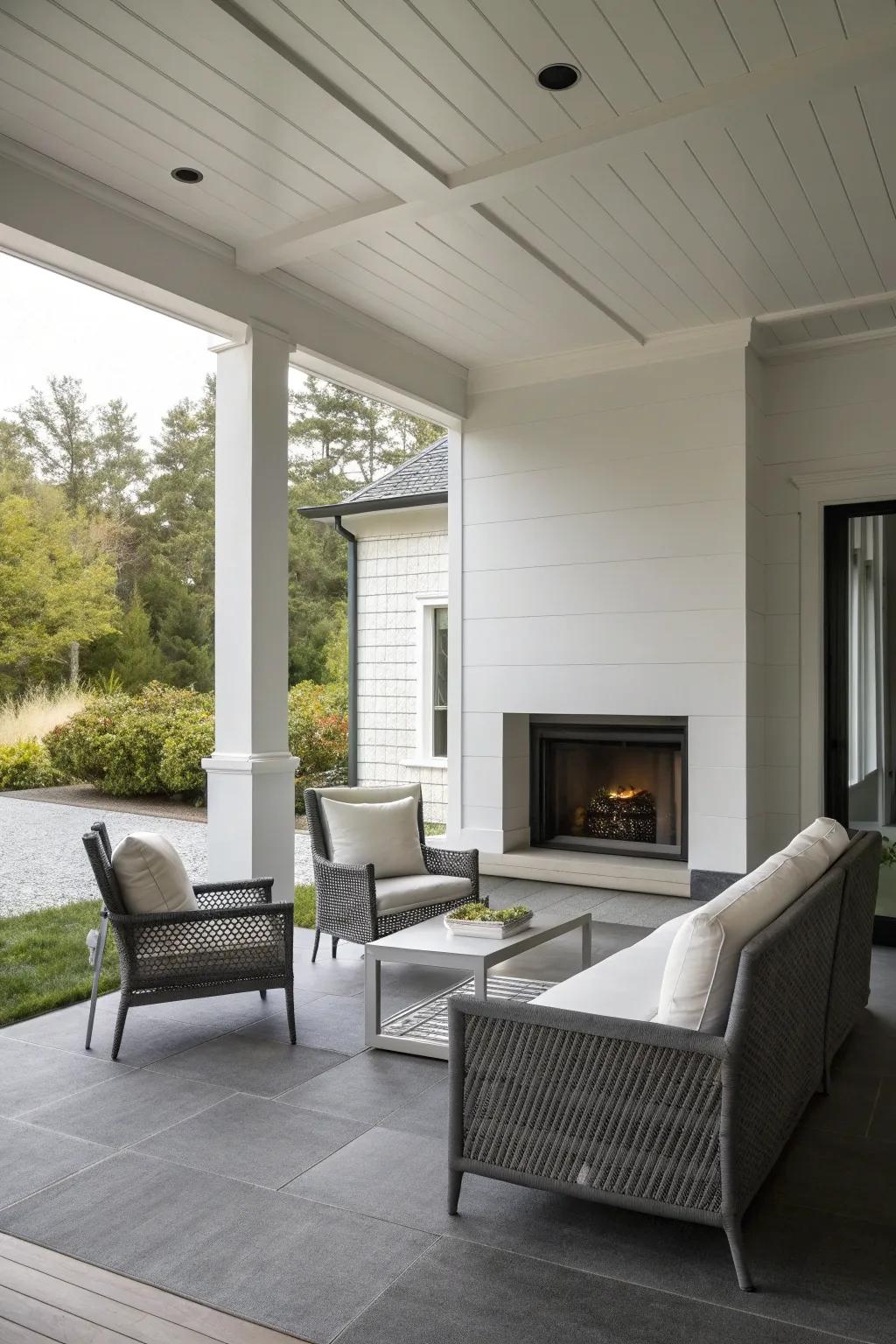 A modern minimalist approach for a chic porch design.