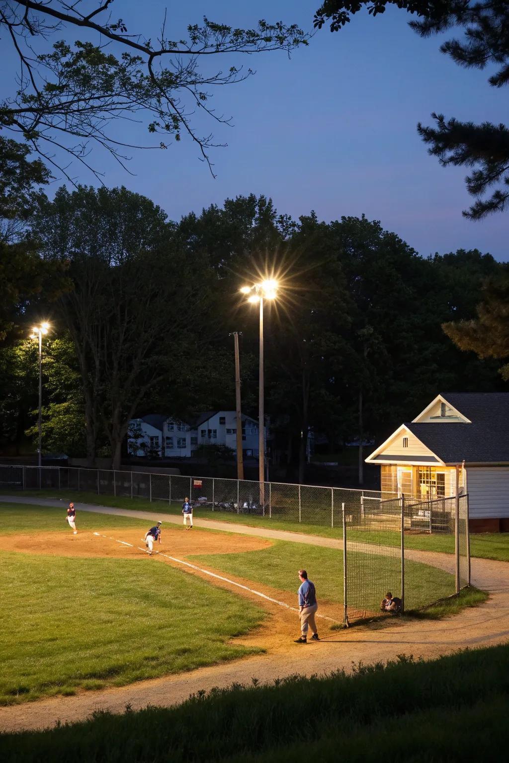 Solar lights transform your field for night games.