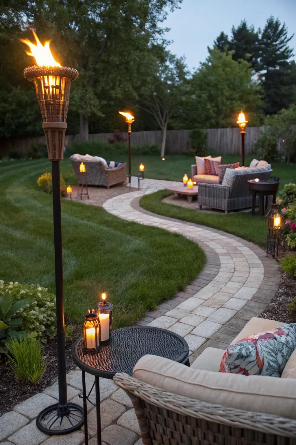 Tiki torches create mood and keep pests away.