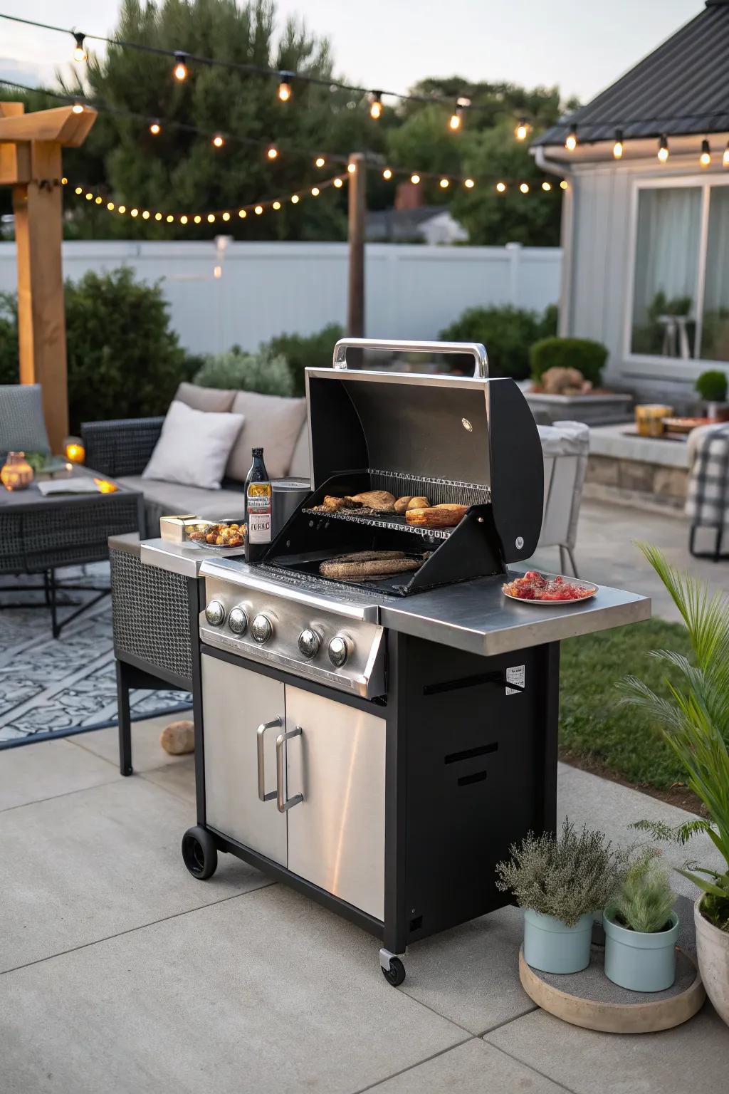 A portable BBQ island offers flexibility and convenience for outdoor cooking.