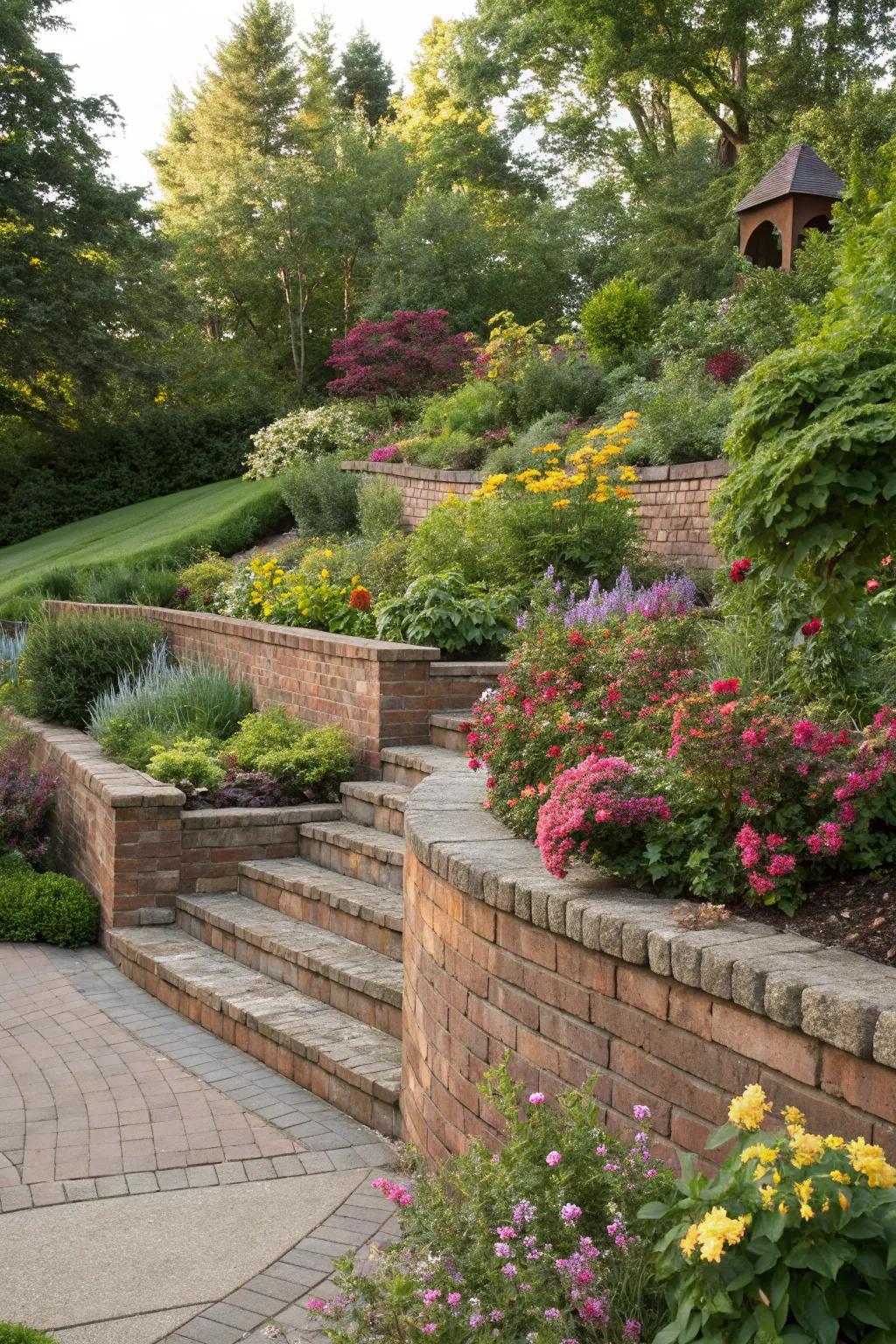 Brick retaining walls enhance both beauty and function.