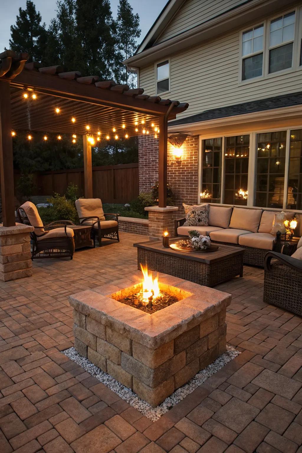 A fire pit creates a warm and inviting centerpiece for any patio.