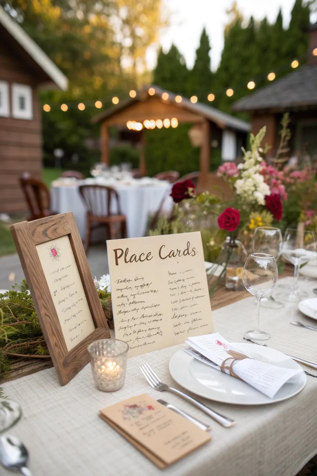 Handwritten menus and place cards add a personal touch to brunch.