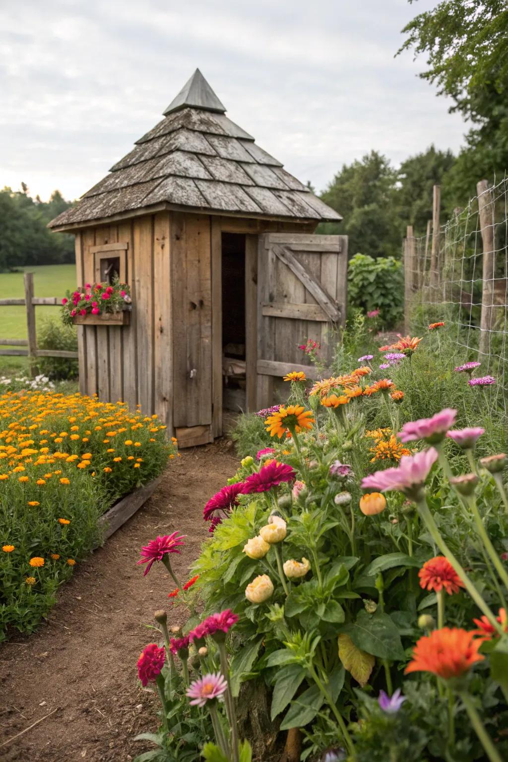 Edible flowers add beauty and snacks for the chickens around the coop.