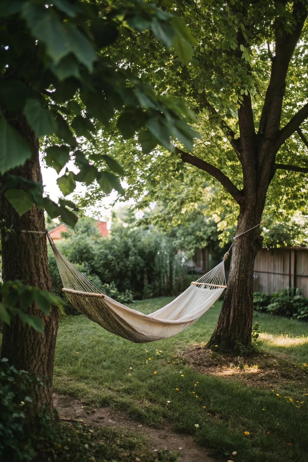 A hammock offers a perfect spot for relaxation and leisure.