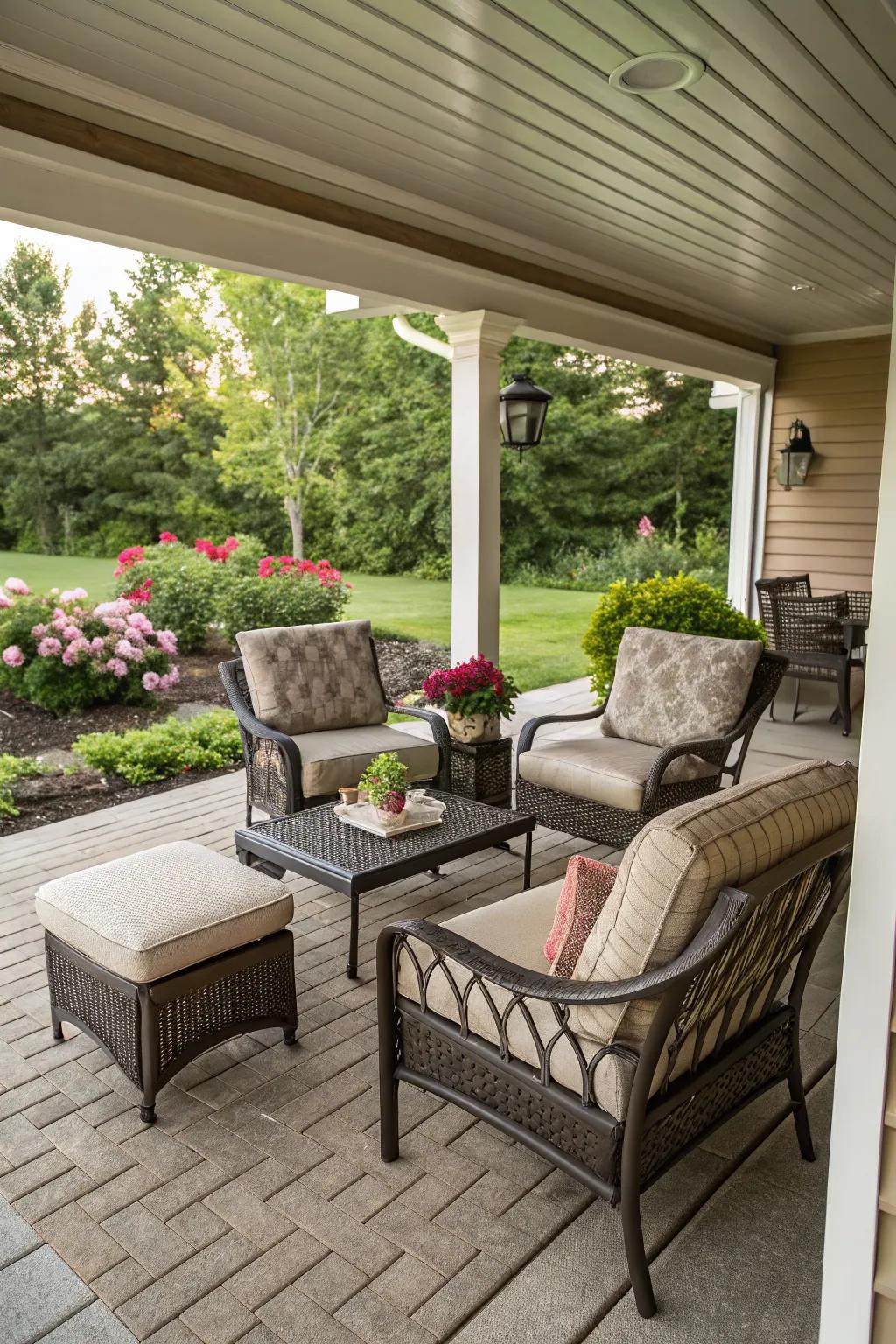 Weather-resistant materials ensuring longevity on a covered porch.