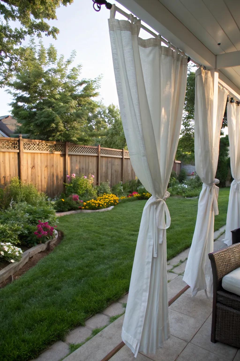 Add charm with versatile tie-top curtains.