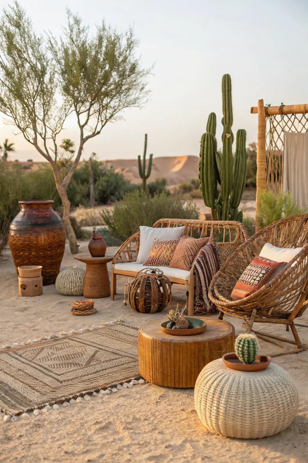 Earthy tones offer a natural and cohesive look.