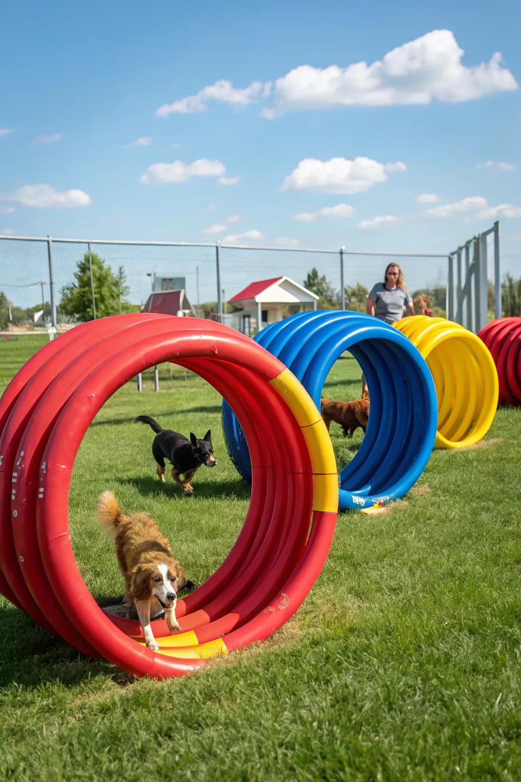Tire tunnels provide a playful and engaging element for dogs.