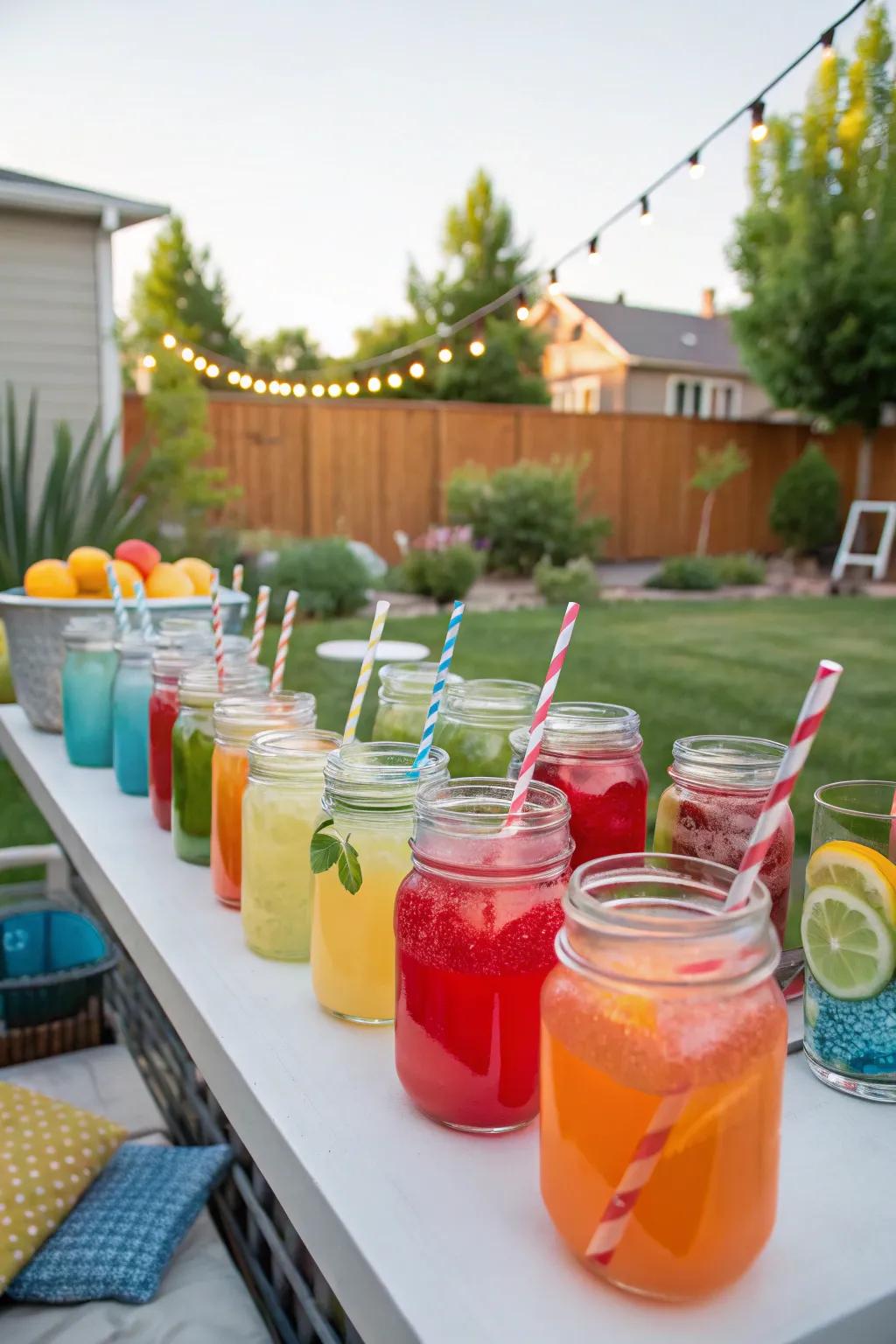 Mason jars add color and charm to the drink station.