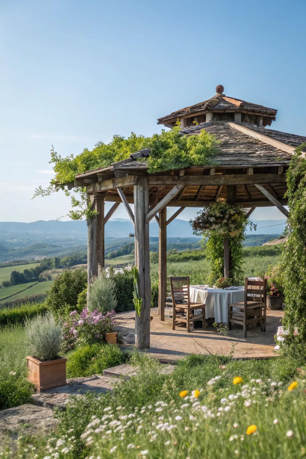 Embrace rustic charm with a farmhouse-style gazebo.