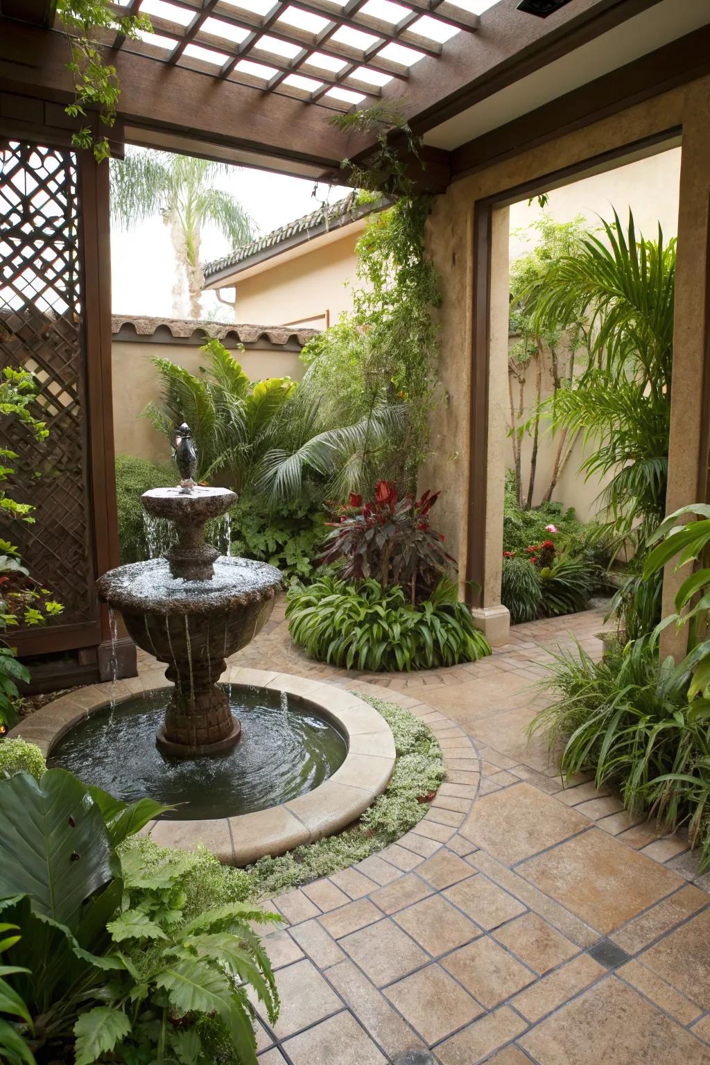 Enhance serenity with a water feature on your patio.