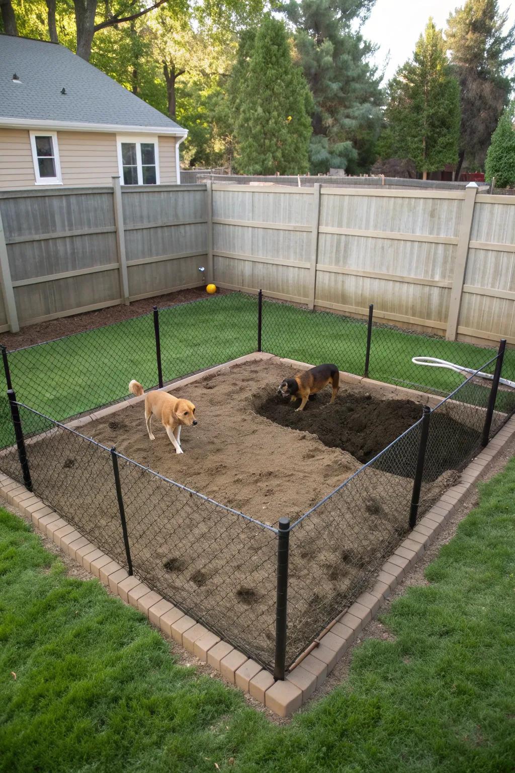 A digging pit provides a controlled outlet for natural behavior.