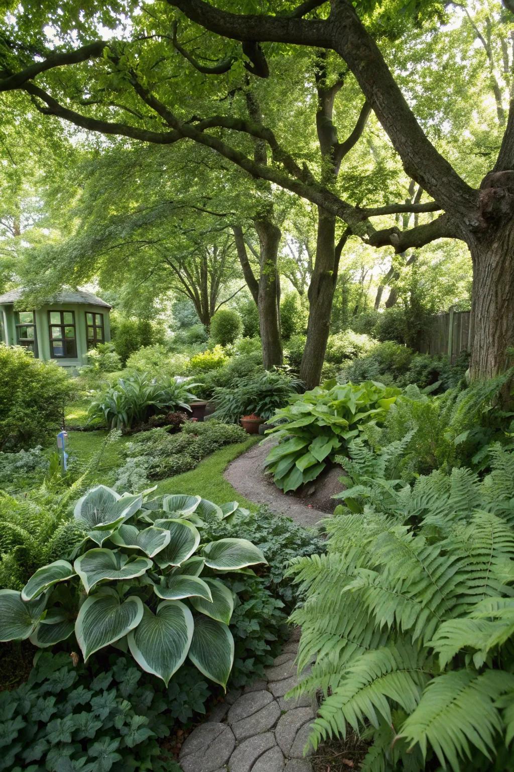 A lush shade garden providing a cool escape.