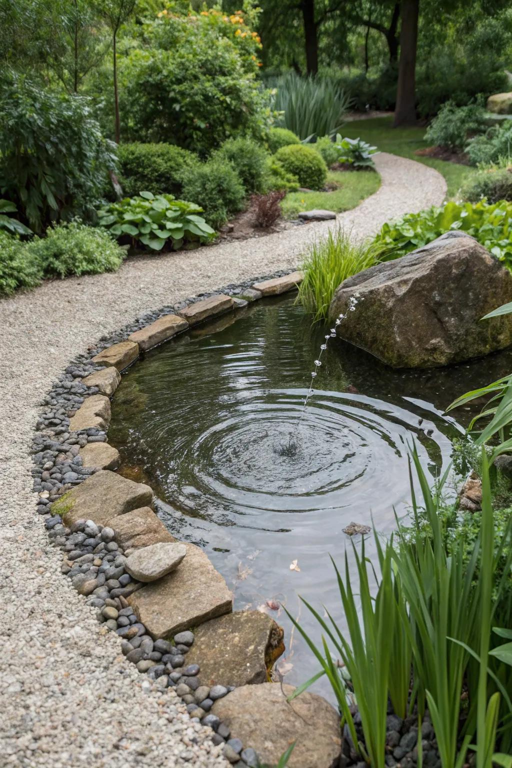 A water feature with a gravel base adds serenity to your garden.