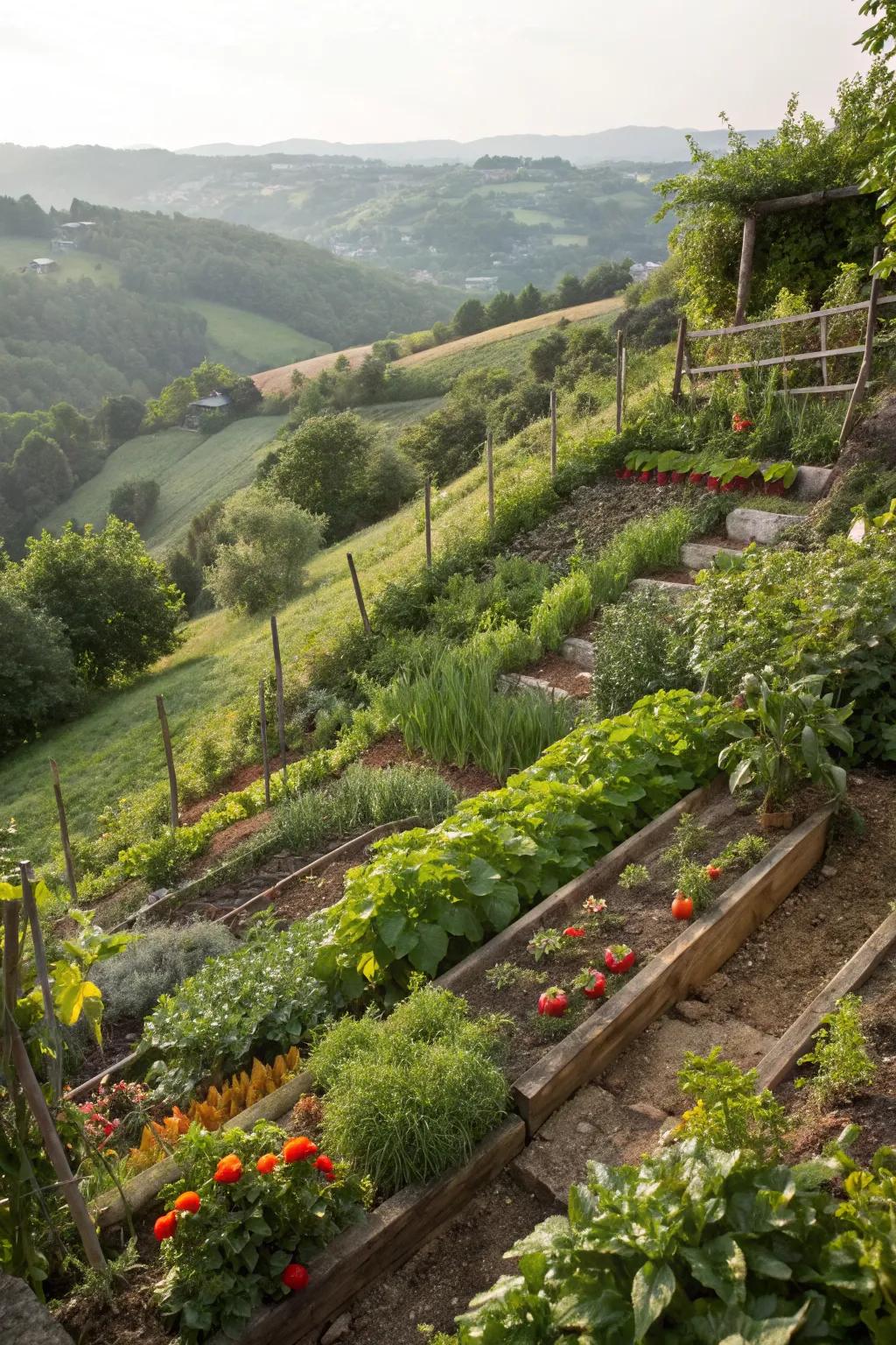 Harvest fresh produce from your own edible hillside garden.