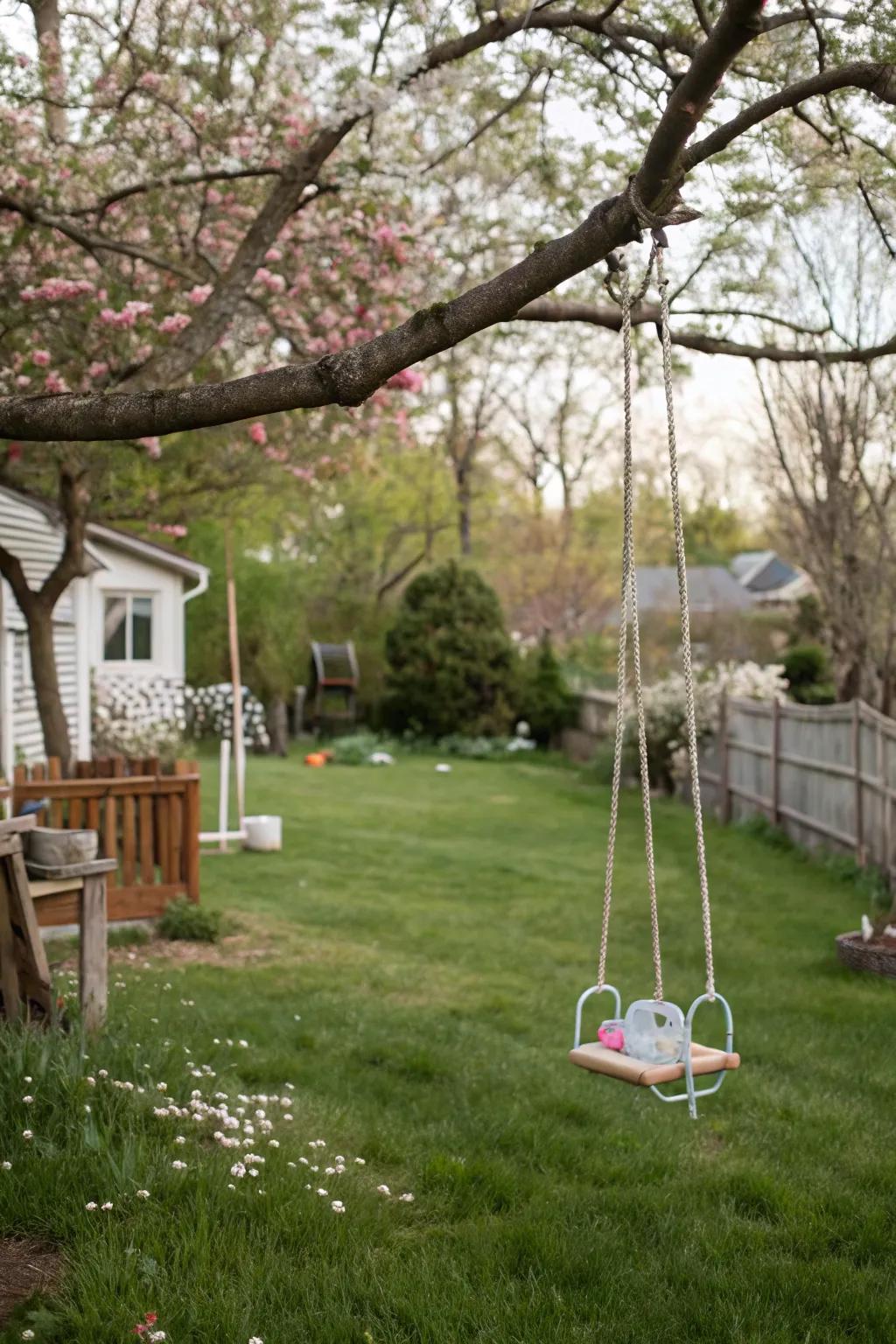 A simple swing offering joy and relaxation.