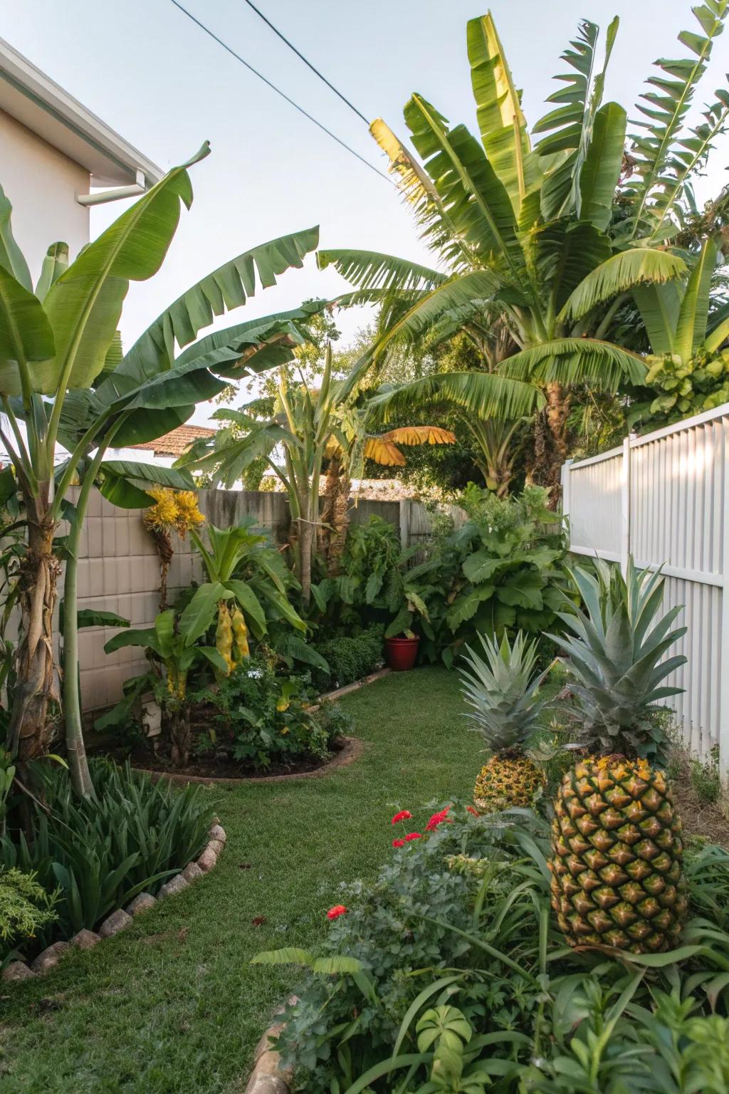 Enjoy fresh fruit by planting edible tropical plants like bananas.