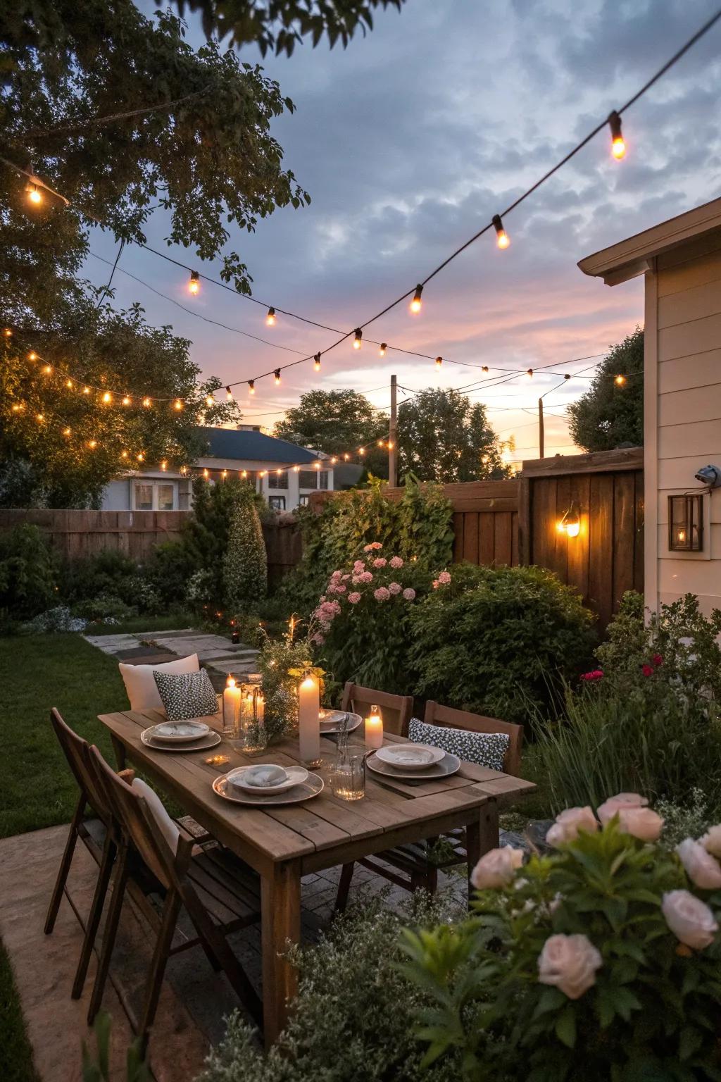 An inviting outdoor dining space in a backyard.