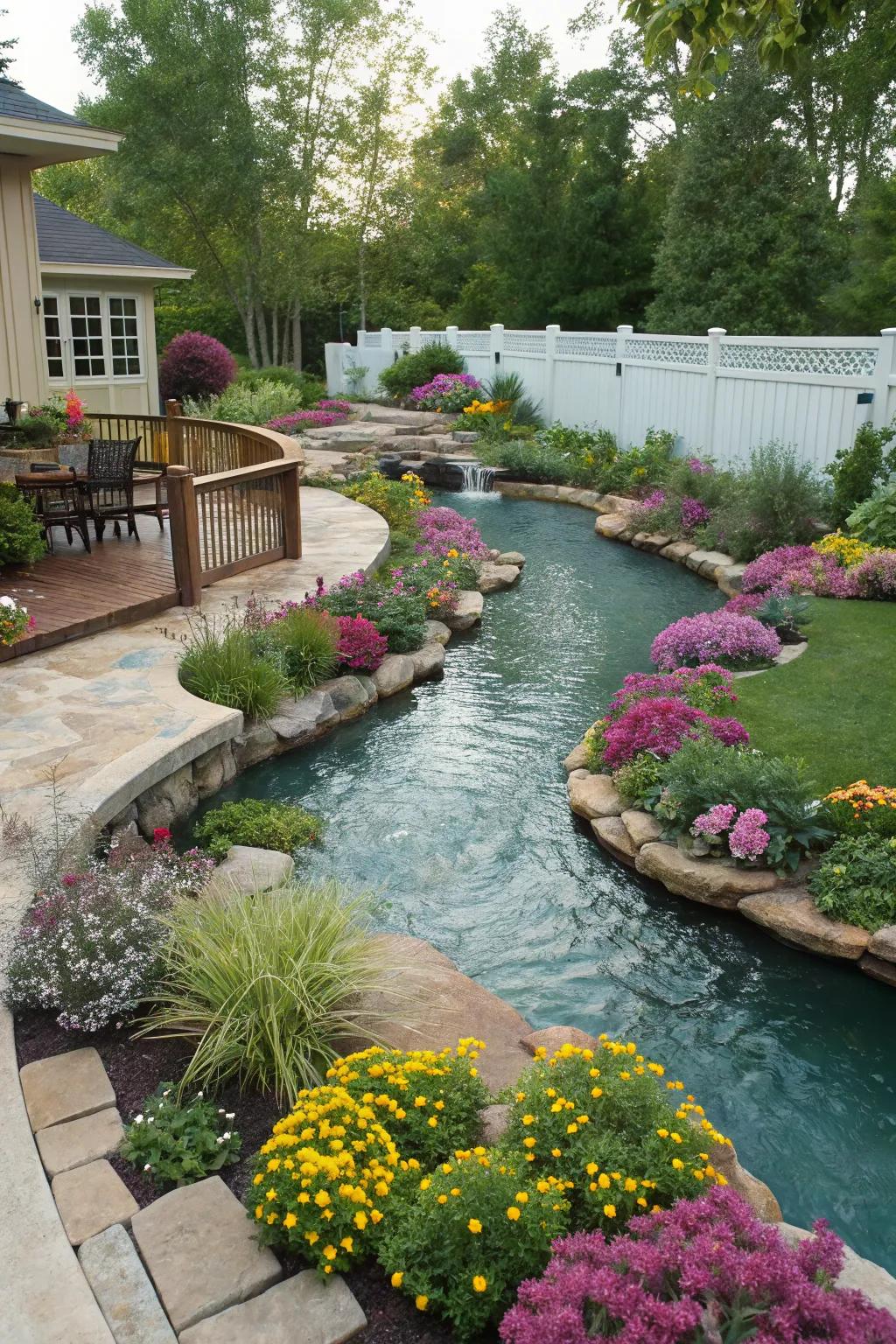 Plant islands add vibrant color and interest to your river setting.