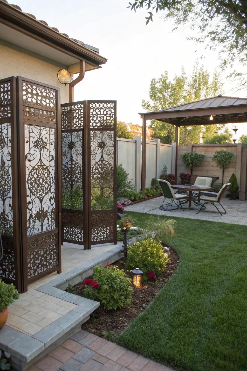 Decorative screens create privacy while enhancing aesthetics.