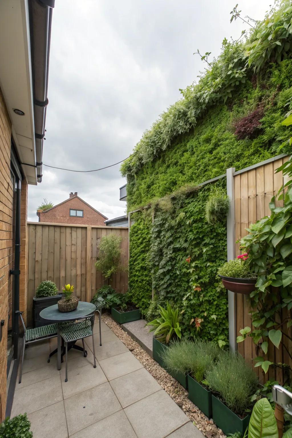 A vertical garden that saves space and adds greenery.