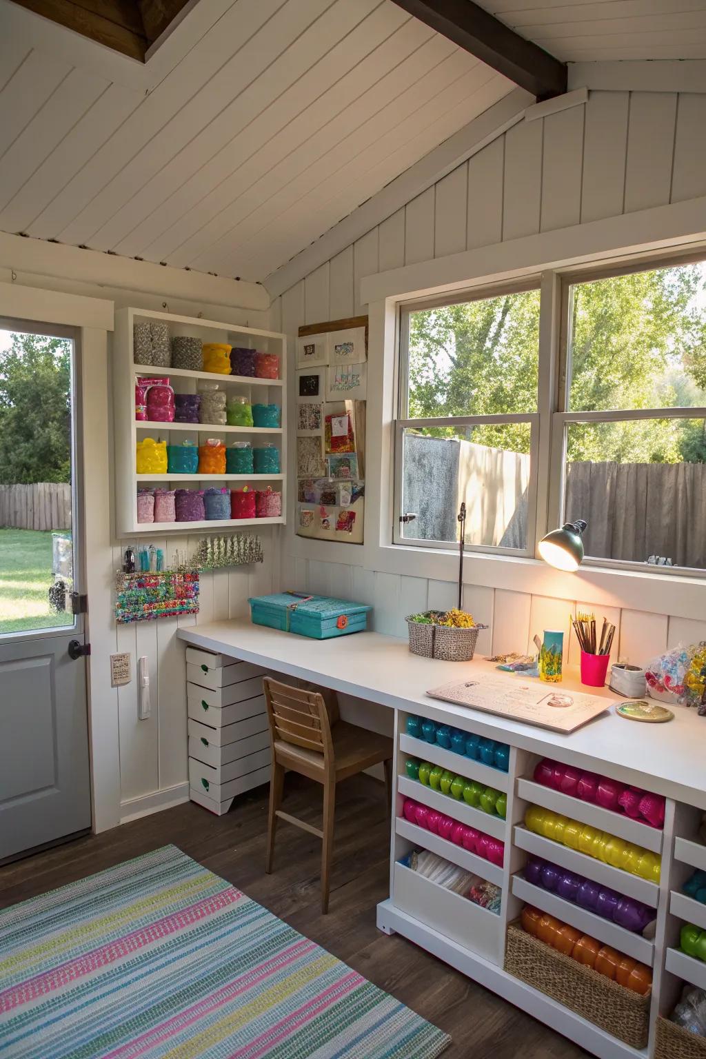 Unleash your creativity in a backyard crafting corner.
